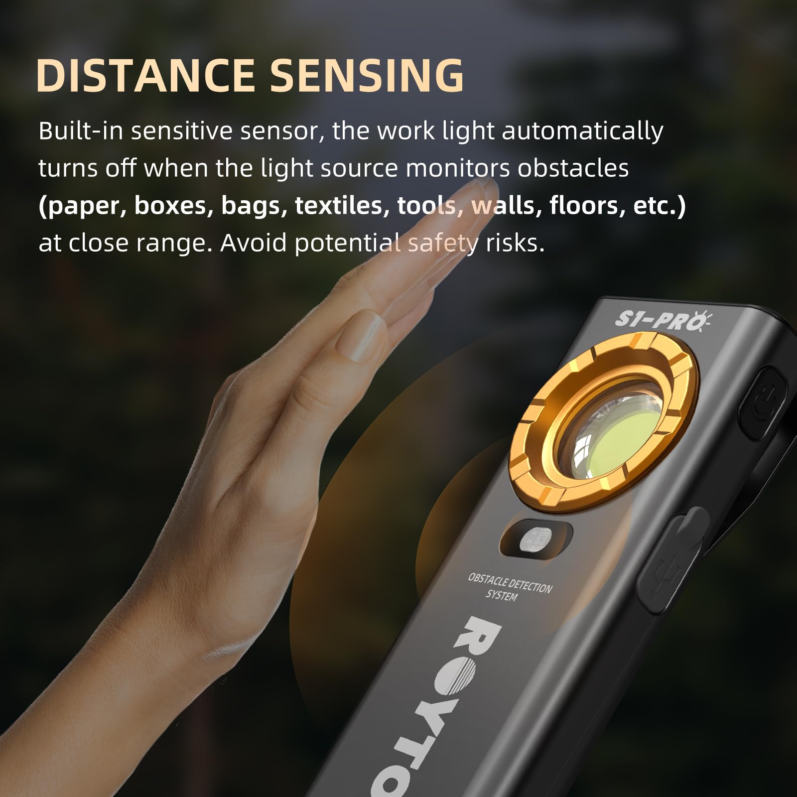 Roytoa Rechargeable Work Light, 1200 Lumens Edc Slim Flat Flashlight With Magnetic Base&Back,Proximity Sensor,Clip For Pocket, Small Portable For Car Repairs/Inspection/Travel/Hiking/Emergency/Camping