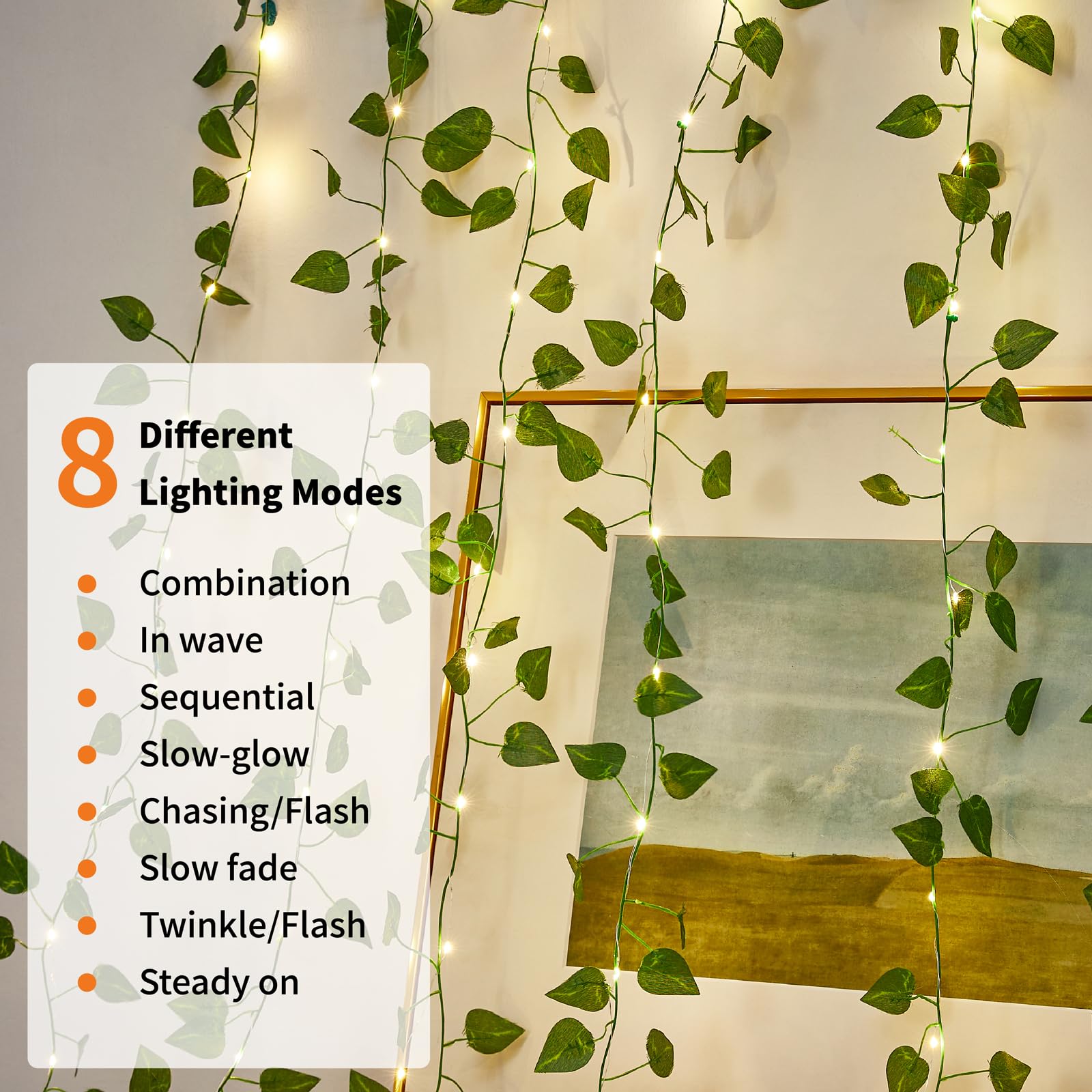 KAiSnova Solar String Lights, 33FT 100LED Warm White, Waterproof Fairy Lights, Pothos-33FT, Model: Nov-solarleaf