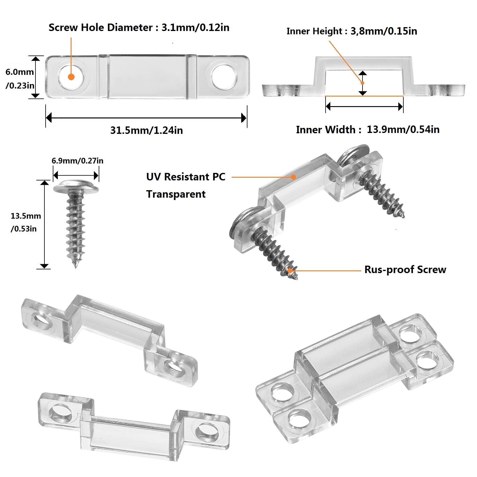 Mmsd 100 Pack Led Strip Light Mounting Brackets For Outdoor Rgbic Led Strip Light Clips With 202 Screws Suit For 13-14Mm Wide Ip67/68 Waterproof Strip Lights