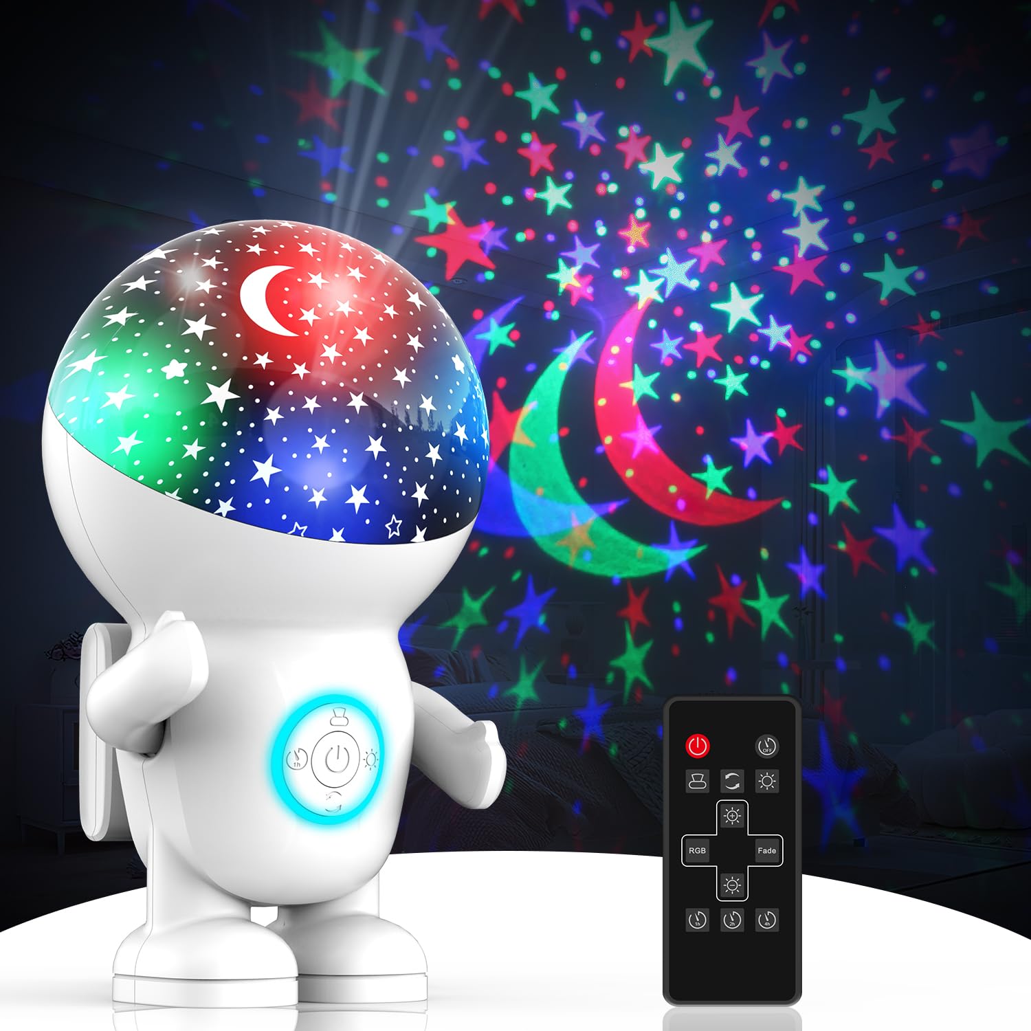 Night Light Projector,Night Light For Kids,Astronaut Star Projector With Timer,Remote, Adjustable Brightness,Energy Halo And 360