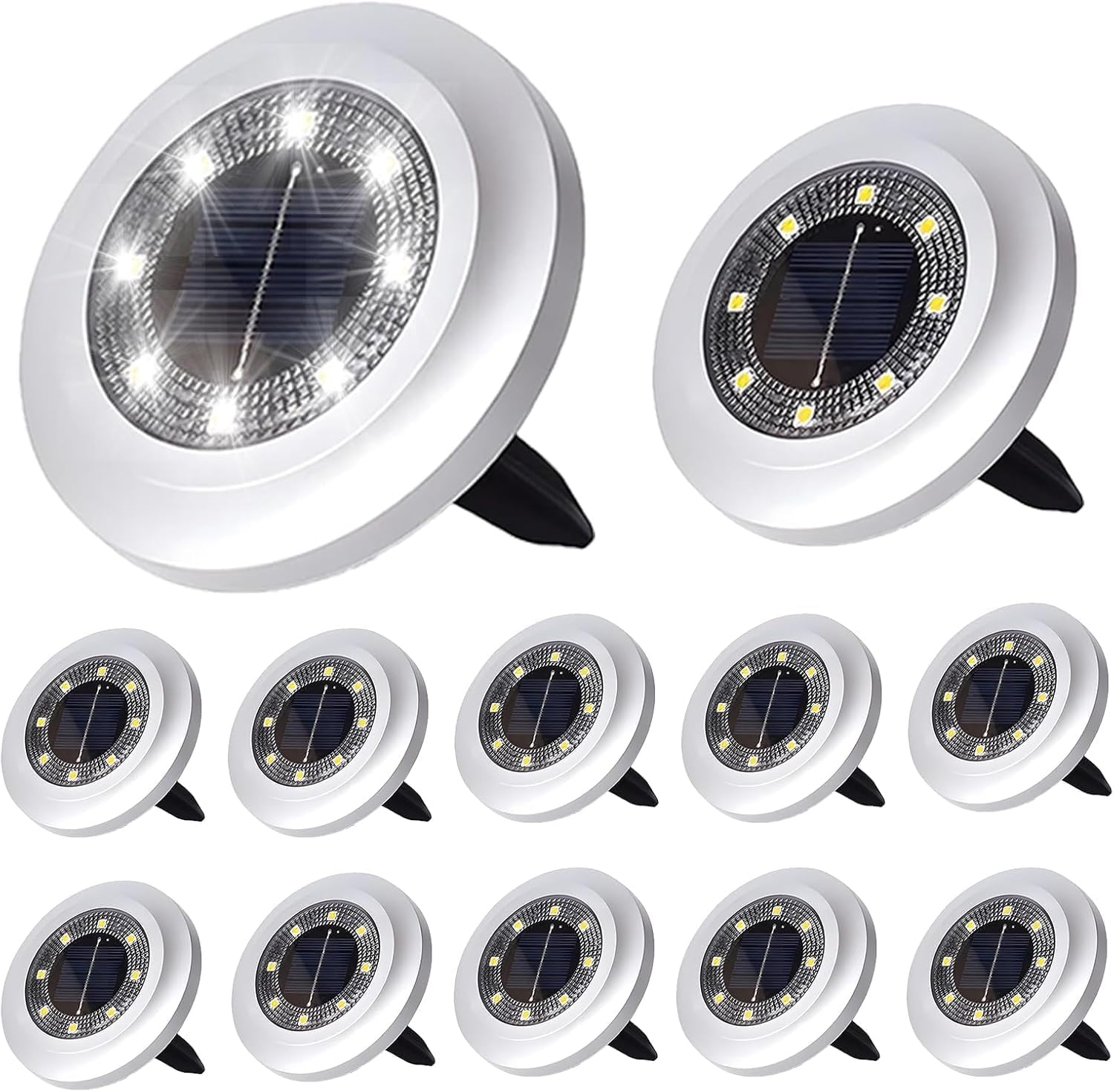 Yakalla Solar Outdoor Lights - 12 Pack Deck Lights, Bright White, Plastic, Model DD-12PCS, Ideal for Landscape, Lawn, Pathway, and Garden