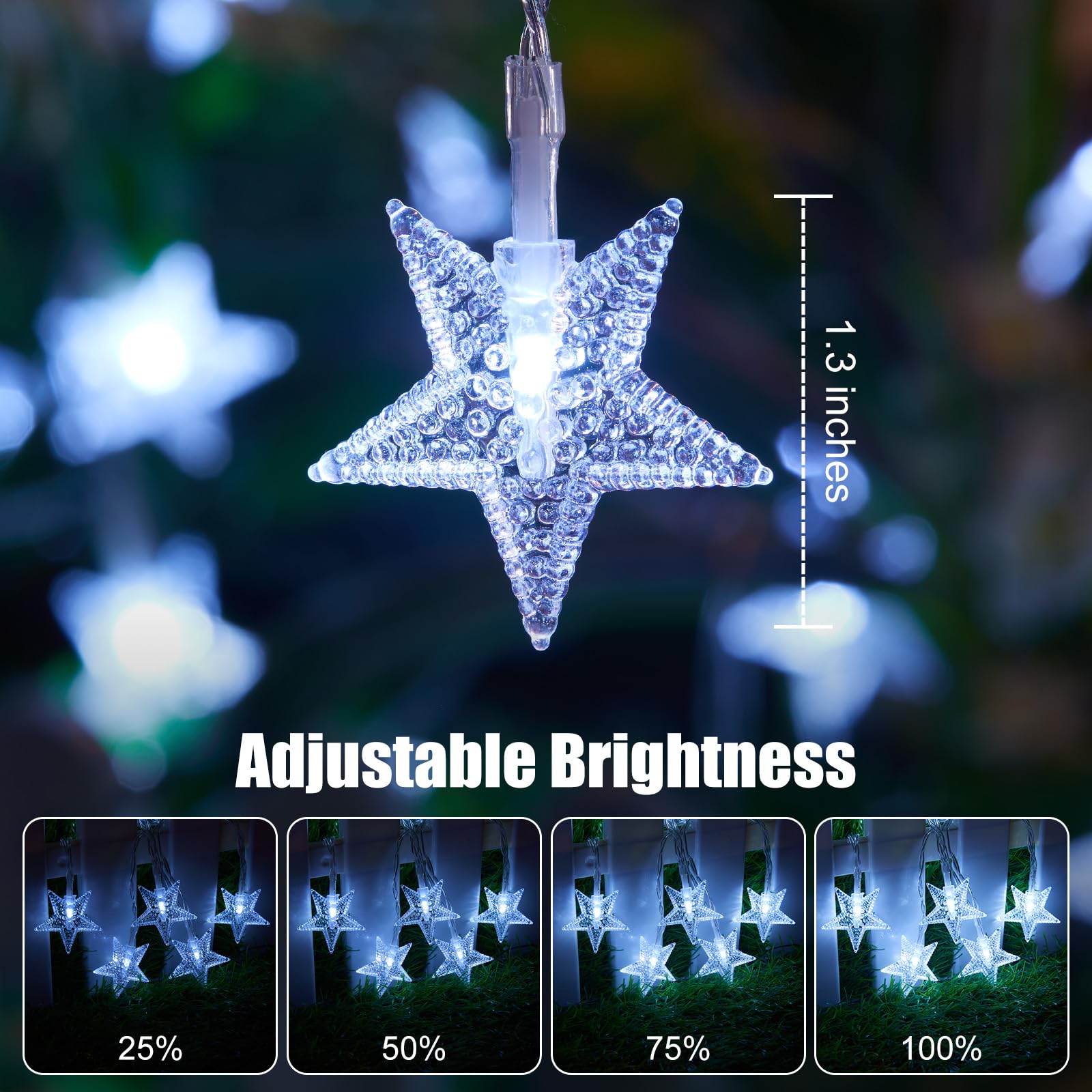 Brightown Star String Lights - 50 LED, 17 ft, Battery Operated, Waterproof, 8 Modes, White, Copper, 1 Pack