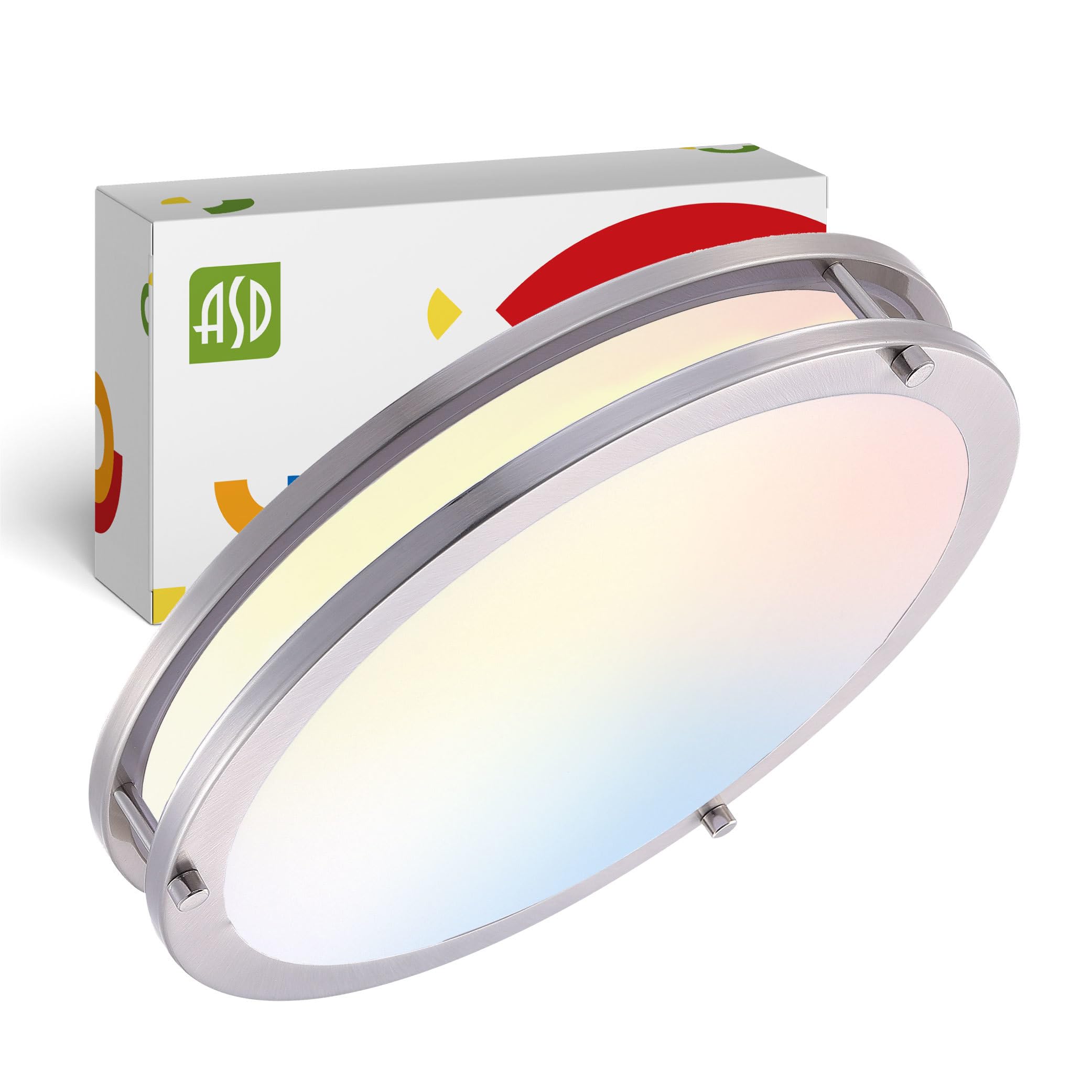 ASD LED Flush Mount Light Fixture 16 Inch 24W 2150LM Dimmable 3000K-5000K Brushed Nickel Model A-DR-MV-16D24