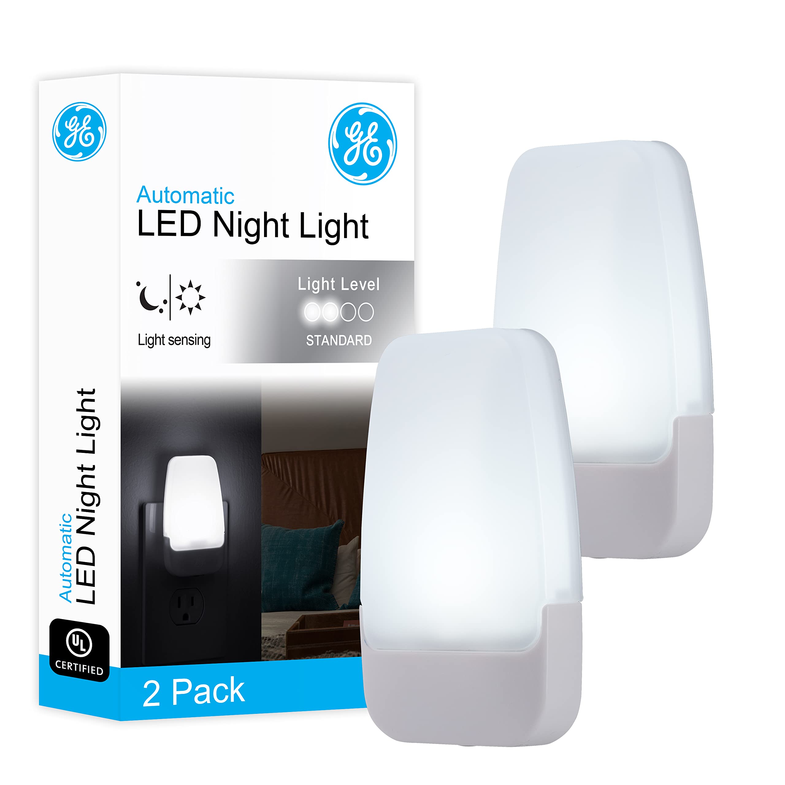 Ge Led Night Light, Plug-In, Dusk To Dawn Sensor, Cool White, Ambient Lighting, For Kids Adults Bedroom, Bathroom, Nursery, Kitc