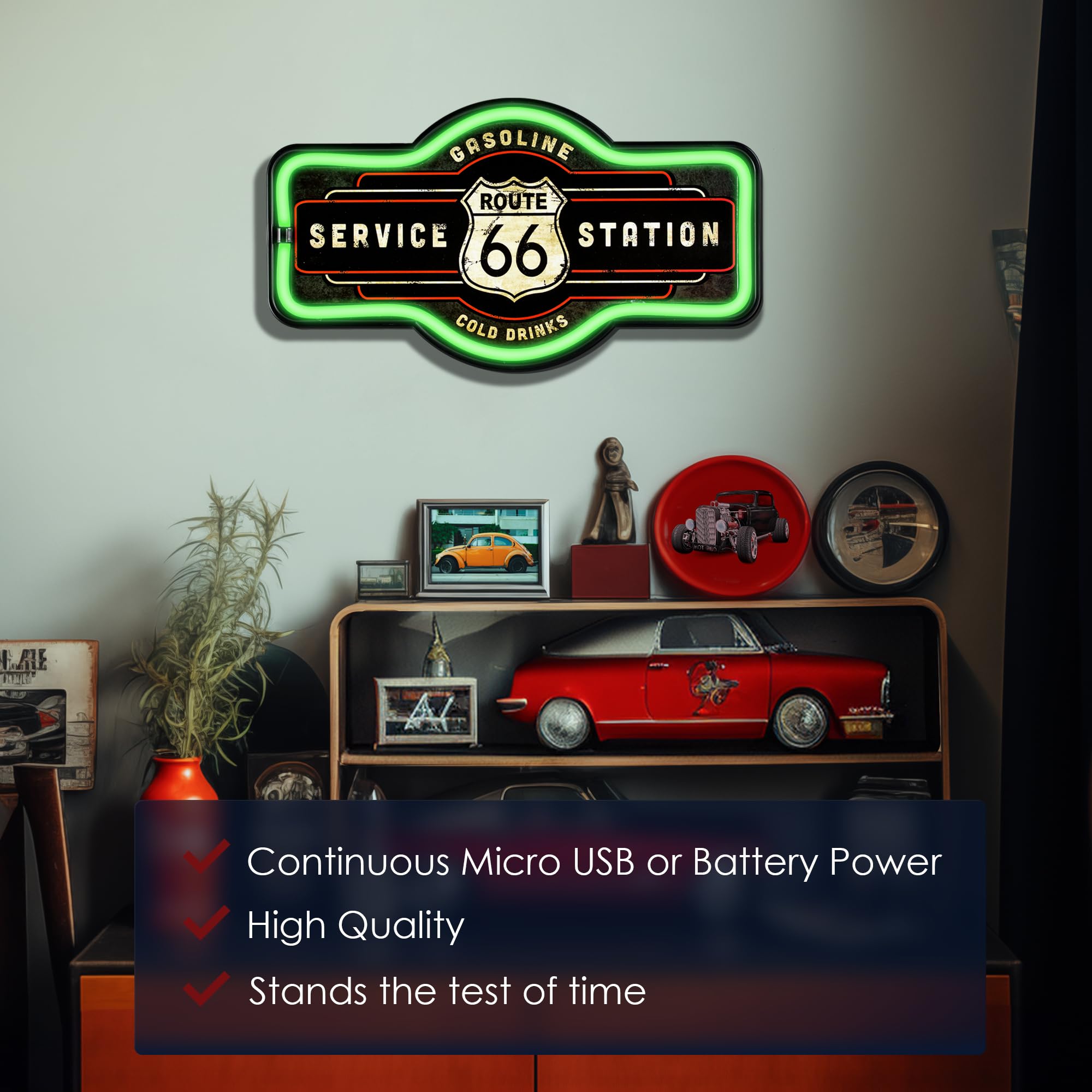 Route 66 Service Station - Reproduction Vintage Advertising Marquee Sign - Battery Powered Led Neon Style Light - 17 X 10 X 3 Inches