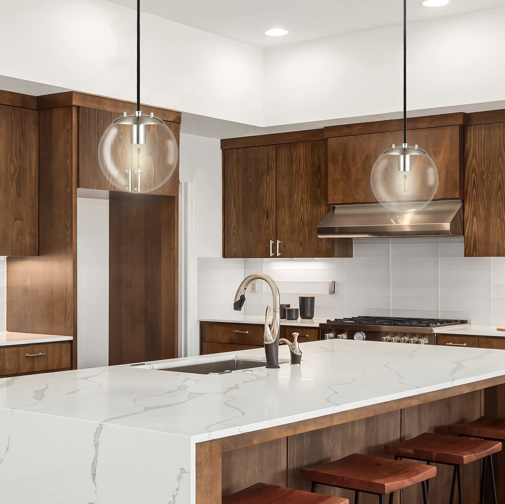 Linea Di Liara Sferra Modern Large Glass Pendant Light Kitchen Island Brushed Nickel Pendant Lighting Clear Glass Globe Pendant