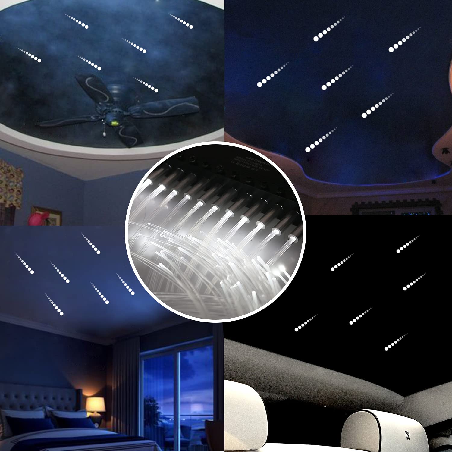 AMKI 96pcs*0.04in*13.1ft Pure White Meteor Shooting Stars Effect Fiber Optic Lights Kit,12 Holes LED Meteor Light Engine with Bl