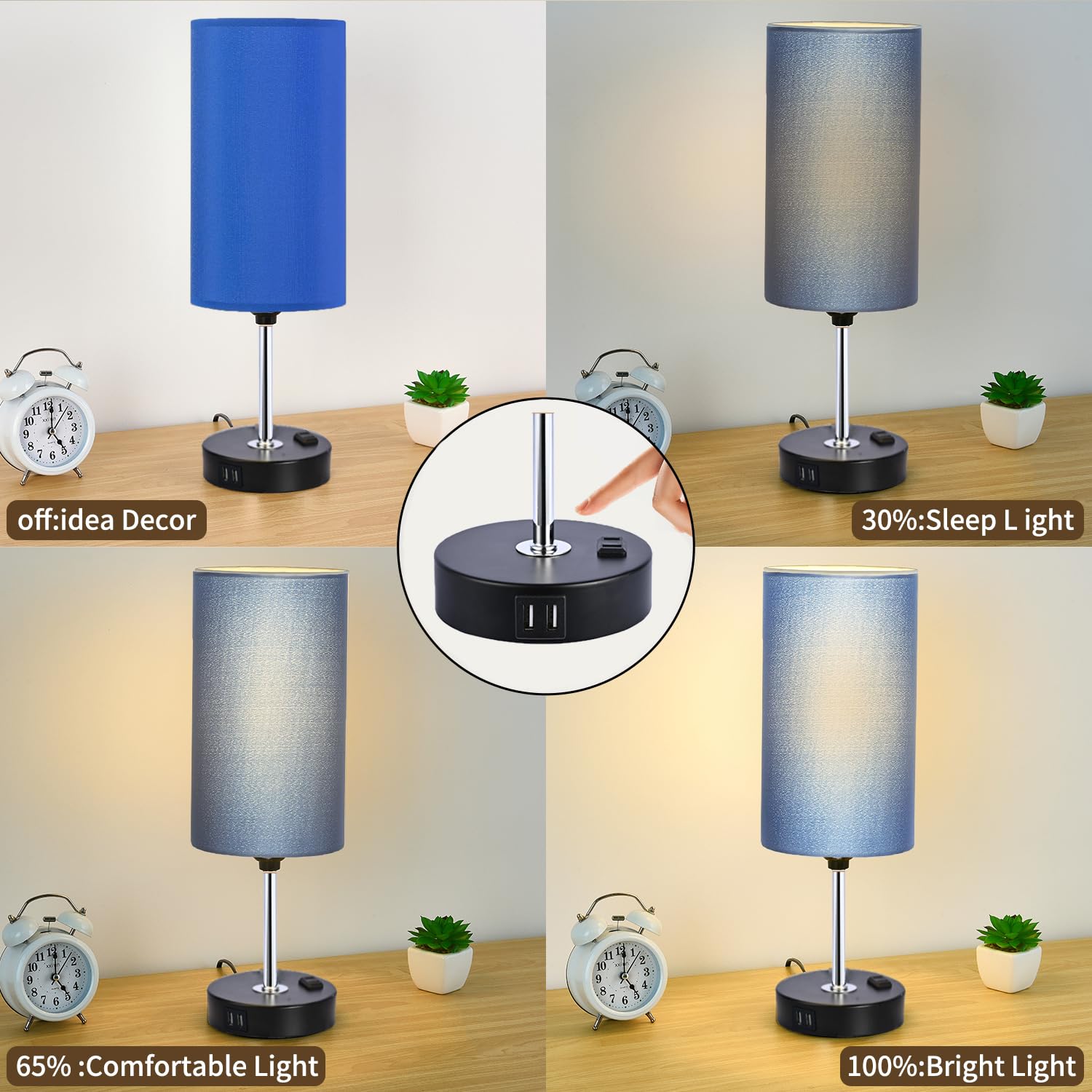 Woderdeng Touch Control Table Lamp - 3-Way Dimmable Bedside Lamps With Usb Port And Outlet,Nightstand Lamp For Bedroom Decor,Kle