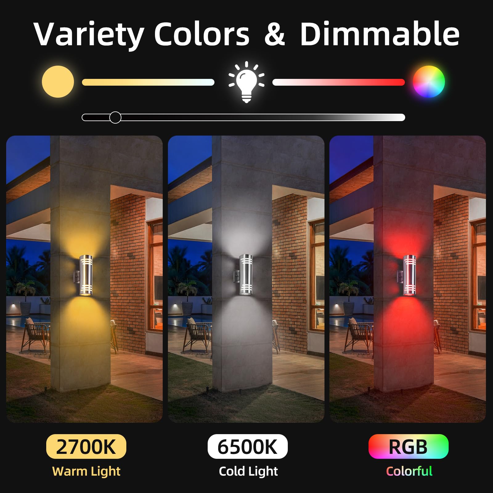 SHIMR Smart RGB Outdoor Wall Lights, 2 Pack WiFi Color Changing Sconce, Stainless Steel, APP Control, Compatible with Alexa