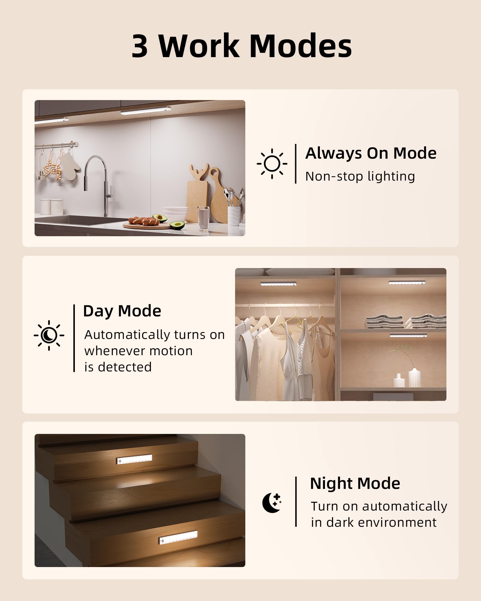 Ezvalo 62 Leds Under Cabinet Lighting, 2000Mah Led Closet Lights With Remote 3 Color Temps, Rechargeable Motion Sensor Lights In