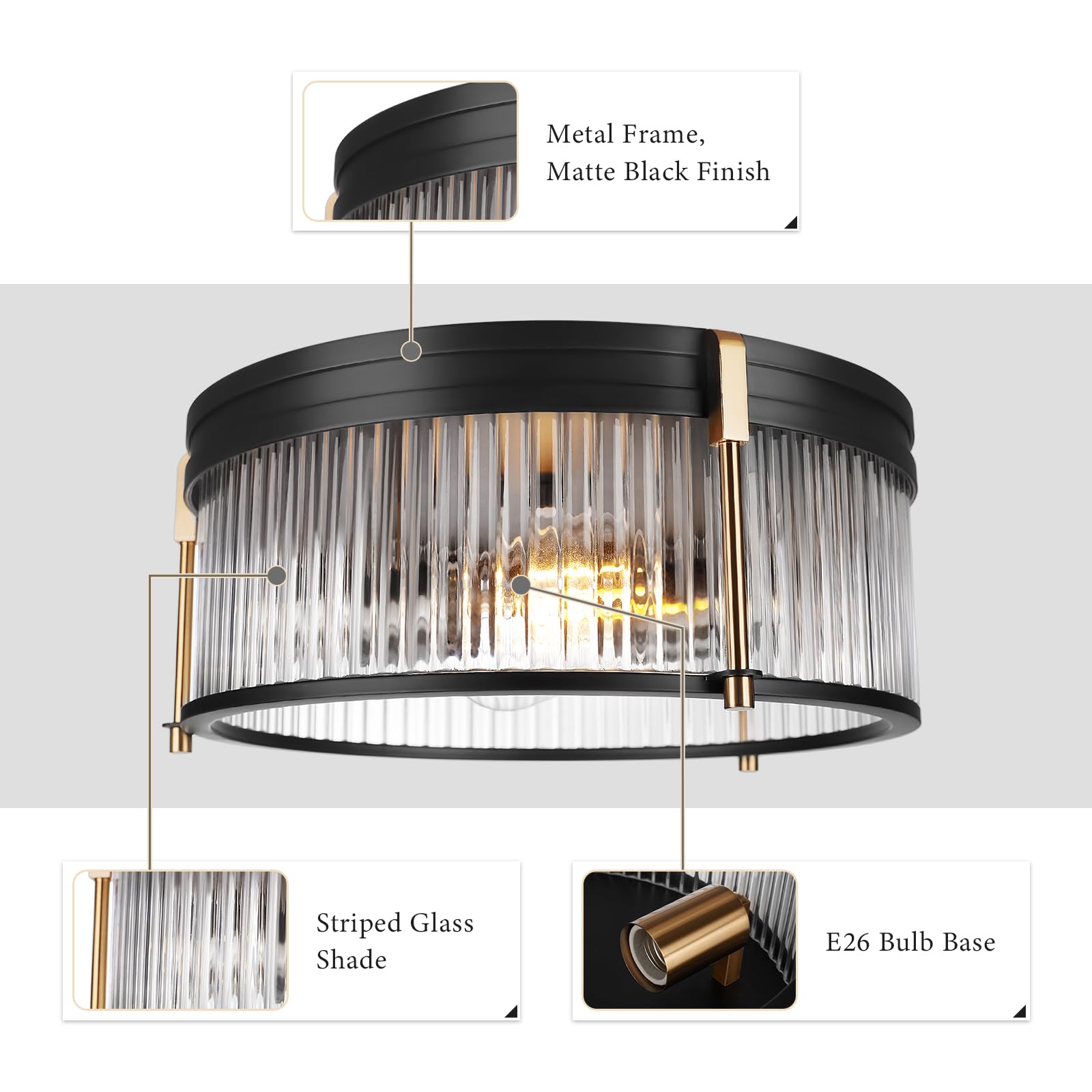 Rosient Industrial Flush Mount Ceiling Light, Rustic Ceiling Lamp Fixtures With Clear Glass Shade, Industrial Metal Cage Ceiling