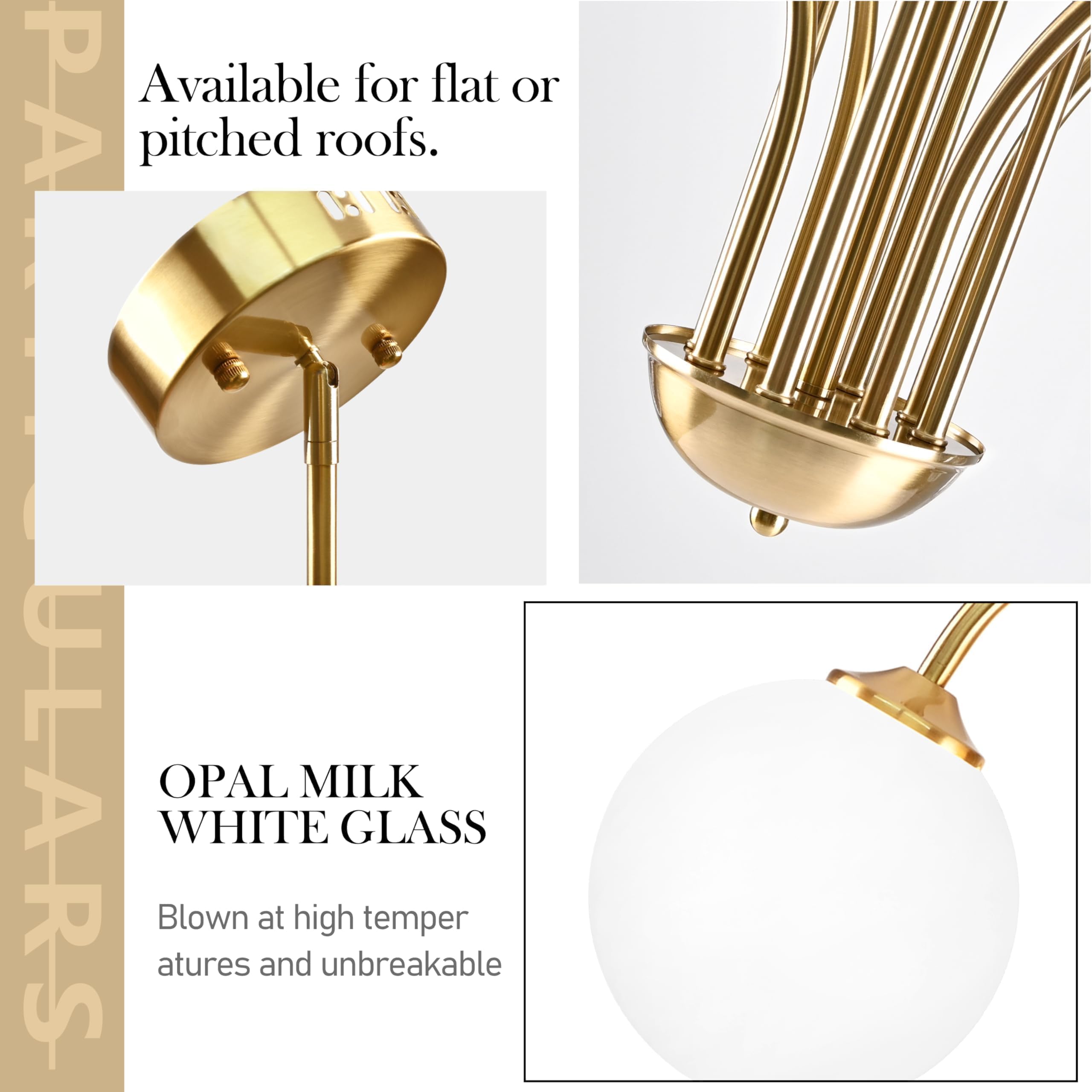 Bagood Gold Sputnik Chandelier 8-Light Globe Pendant Light 38.5    Modern Sputnik Light Fixture Dimmable Chandelier With White G