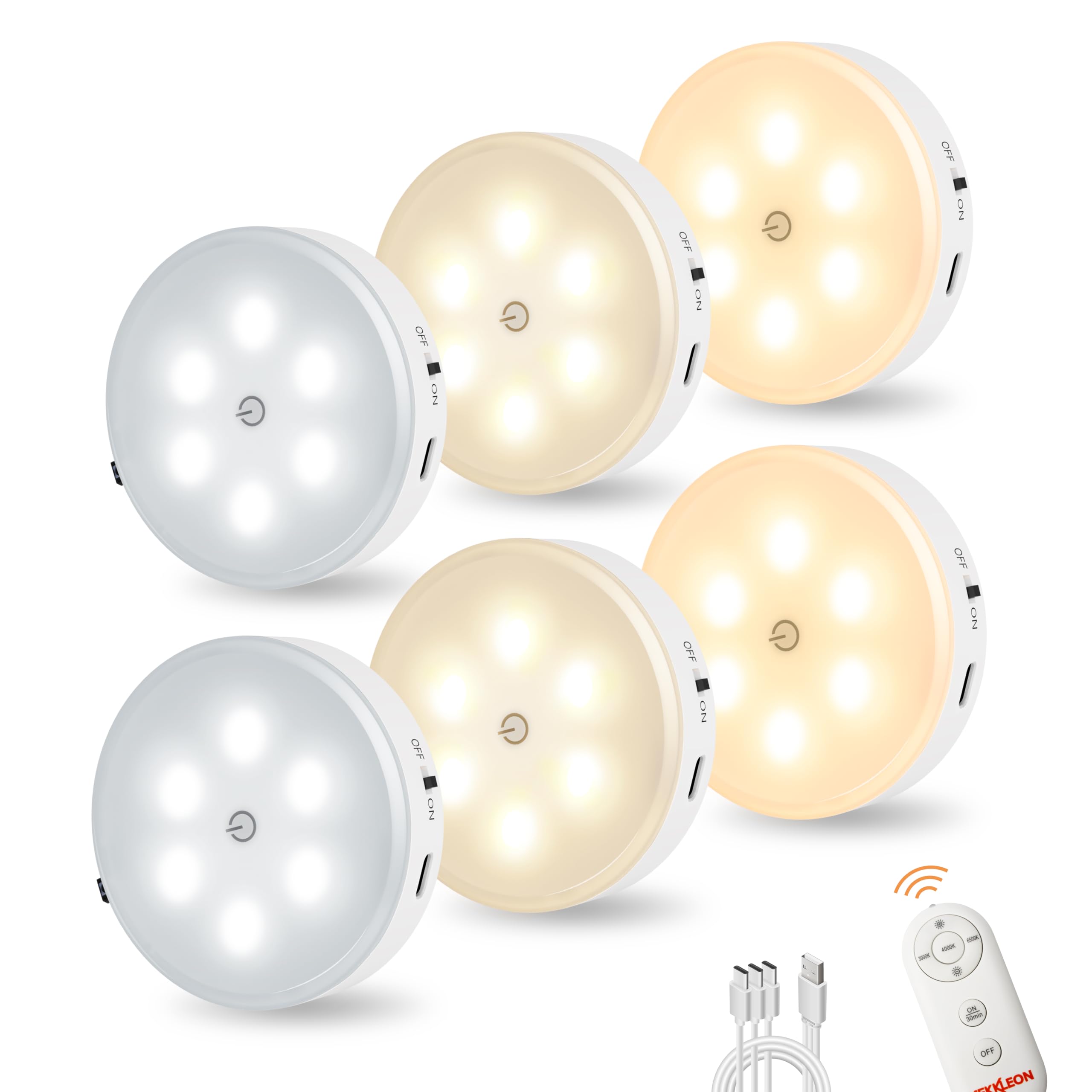 MEKKLEON Puck Lights with Remote Control,1000mAh Rechargeable Under Cabinet Lighting,LED Closet Lights,3Pack Tap Light,Cordless 