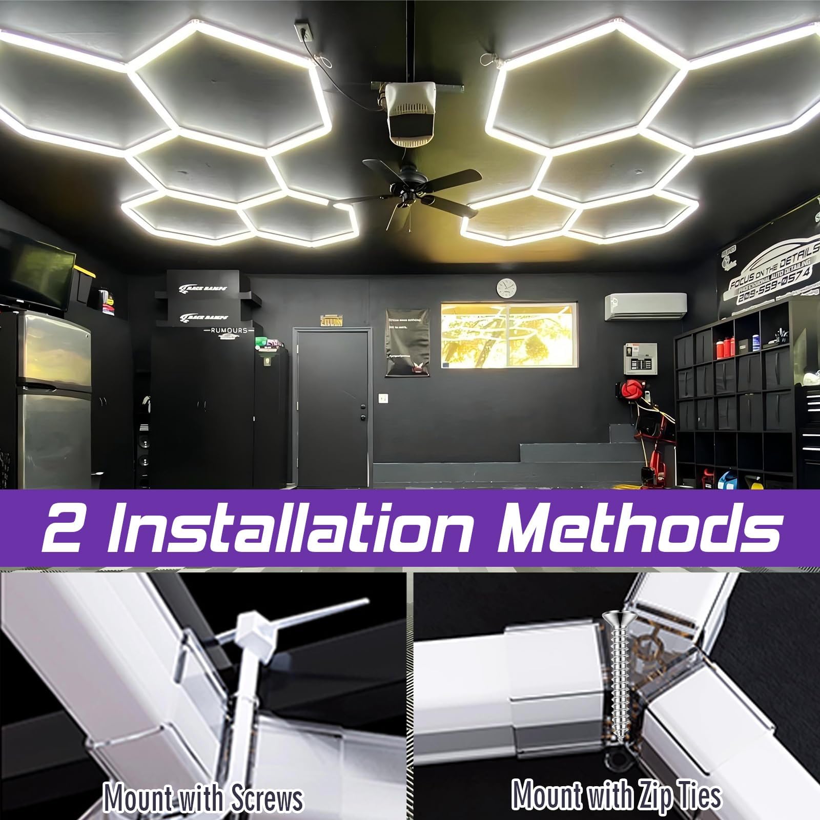 GOSLARLIT Dimmable Hexagon LED Garage Light 26PACK, 6500K/4000K/3000K, Polycarbonate, Model 018, Dimmable