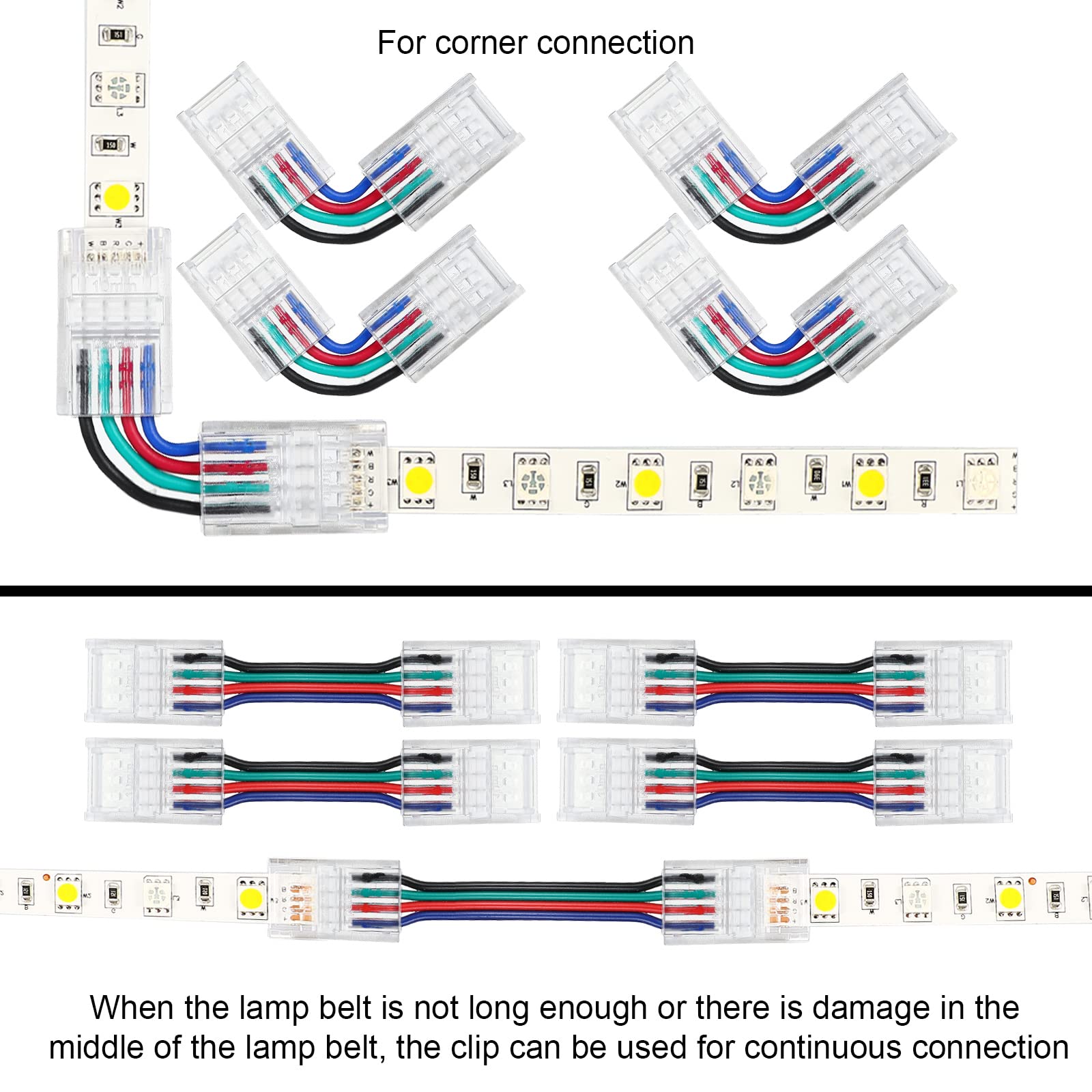 Zhengmy 4 Pin LED Strip Connector, 10mm Solderless Track Lighting, for 5050 LED Strip, Model Zhengmy-Strip-11