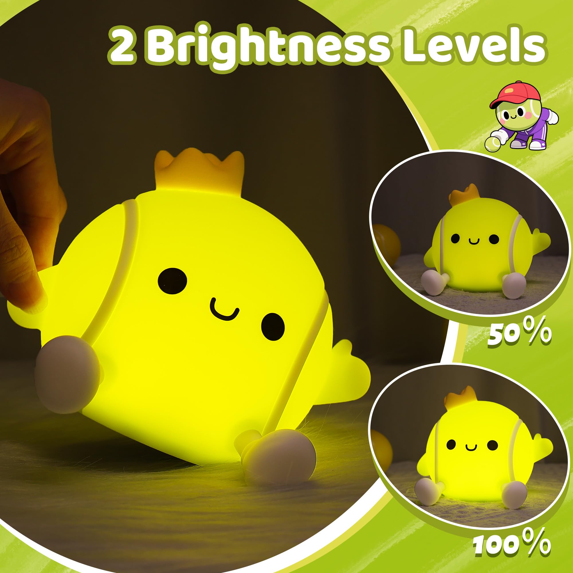 Attivolife Tennis Night Light - Rechargeable LED Touch Lamp, Green Tennis, Silicone, Model FS-FULE01, Perfect Gift for Kids and Athletes