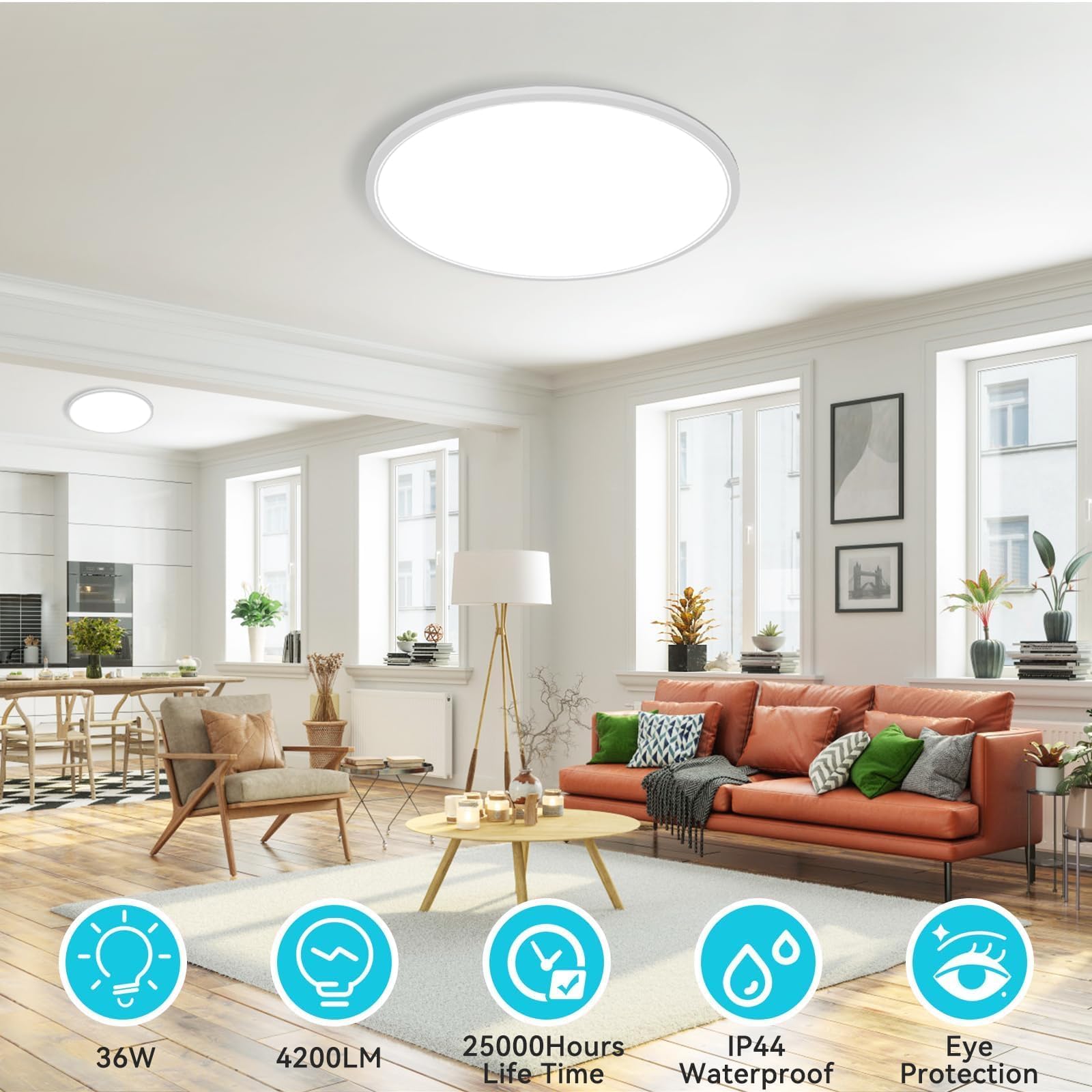 Libtit 16.5 Inch Led Ceiling Light, 3Pack 4200Lm 36W Large & Bright Flush Mount Lighting Fixture, 3000K/4500K/6000K White Round