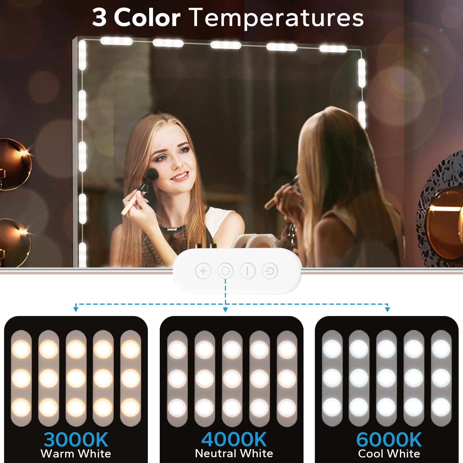 Bairth LED Vanity Lights - 16ft Makeup Strip Light, 3000K-6000K, 10 Brightness Levels, White, Model JY-V20, Dimmable Plastic