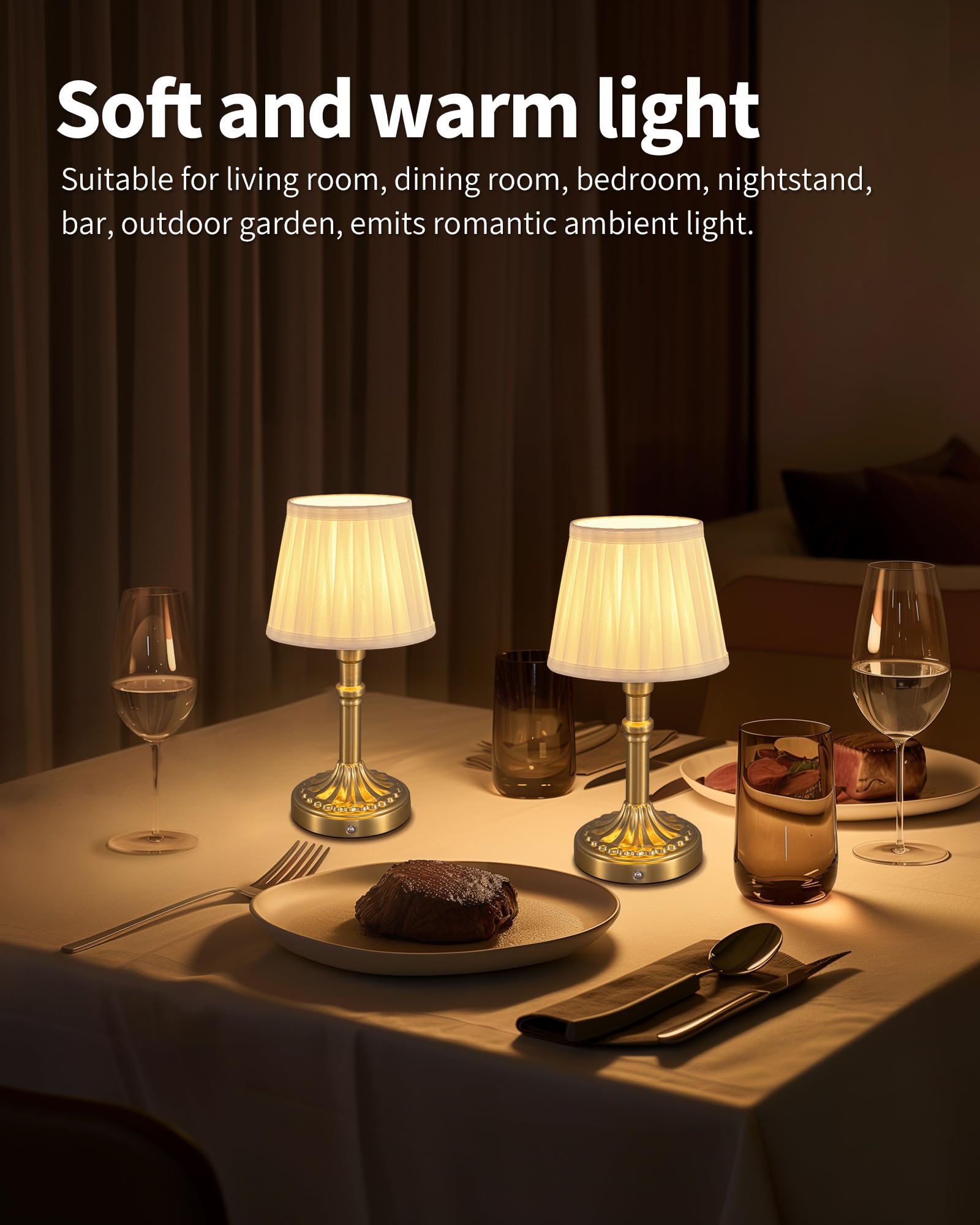 Kdg Cordless Portables Table Lamp Set Of 2, Led Fabric Shade Small Desk Lamps, 5000Mah Battery Powered Lighting, 2700K Stepless Dimmable Light For Living Room, Dining Room, Bedroom, Bedside (Bronze)