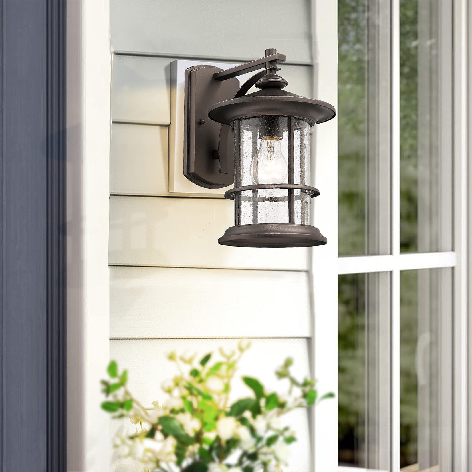 MICSIU Outdoor Wall Light Fixture Vintage Waterproof Lantern Oil Rubbed Bronze Medium Metal