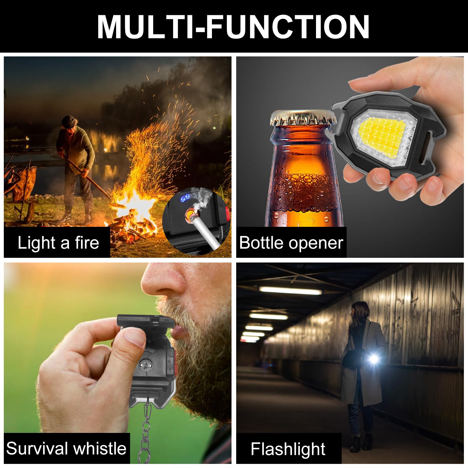Sefone 7 Modes Cob Keychain Work Light 2 Pack, 1200 Lumens Bright Rechargeable Led Flashlight, Portable Pocket Light With Foldin