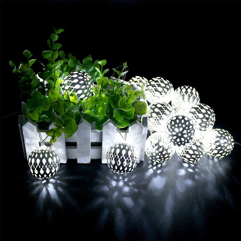 TORCHSTAR 10ft LED Christmas String Lights - Battery Operated, 20 Hollow Balls, White, 2 Work Modes, Holiday Decorative Lighting