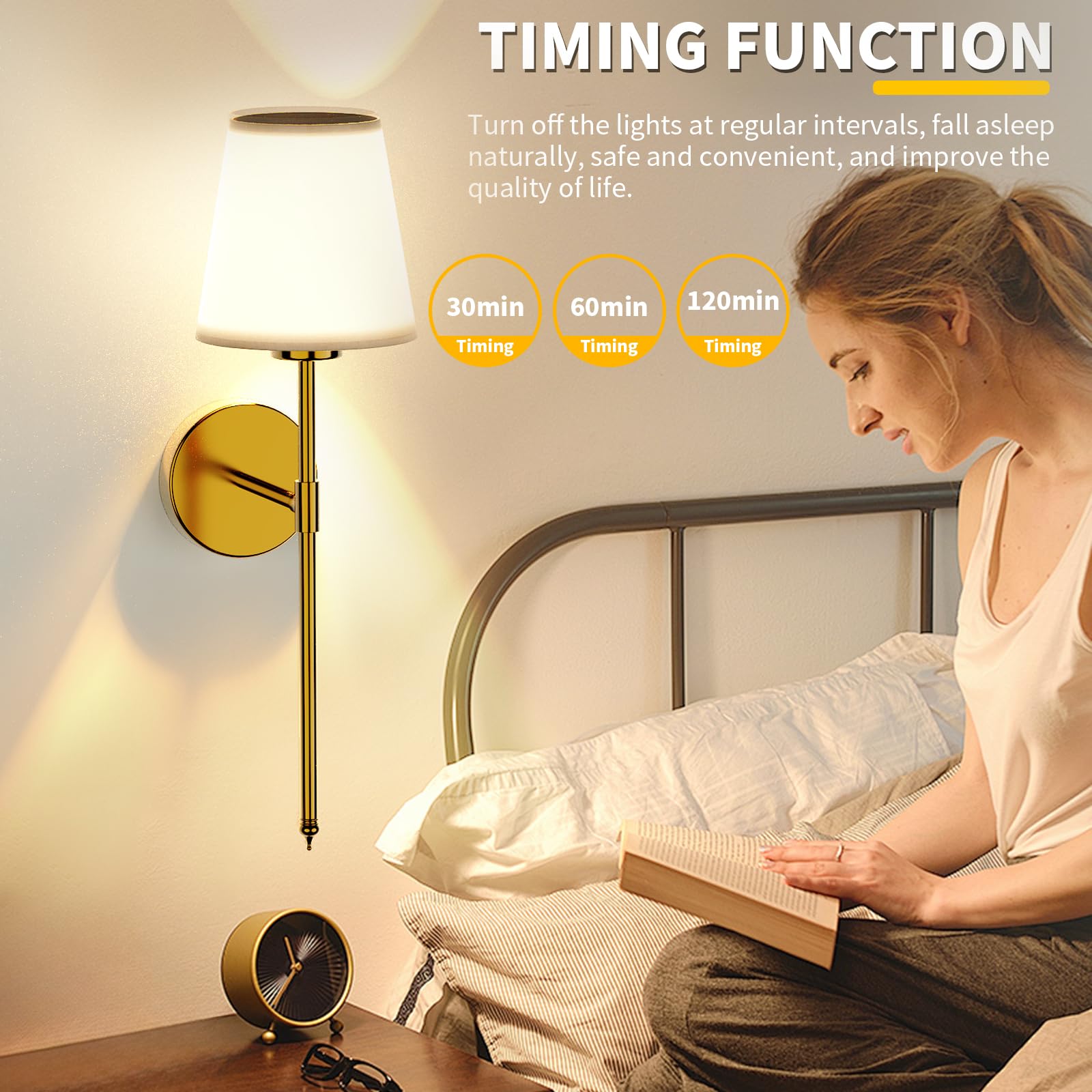 Battery Operated Wall Sconce Set Of 2, Gold Rechargeable Wireless Wall Sconces With Remote, Dimmable 12 Colors Modes Led Wall Li