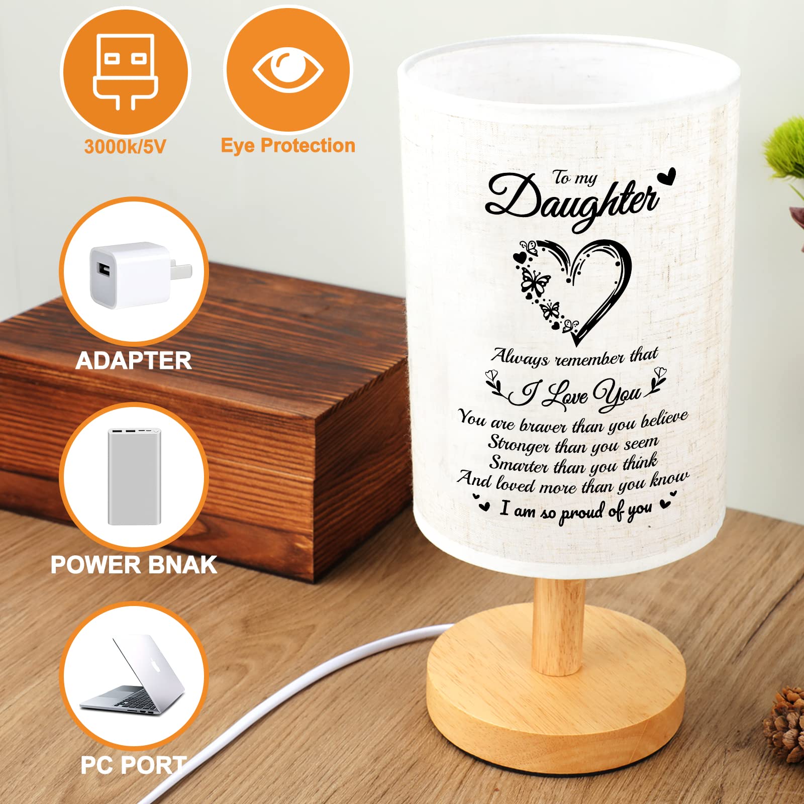 Souhoney Daughter Gifts From Mom Dad Table Lamp - Best Birthday Gifts For Daughter Fabric Wooden Desk Lamp - Christmas Gifts For