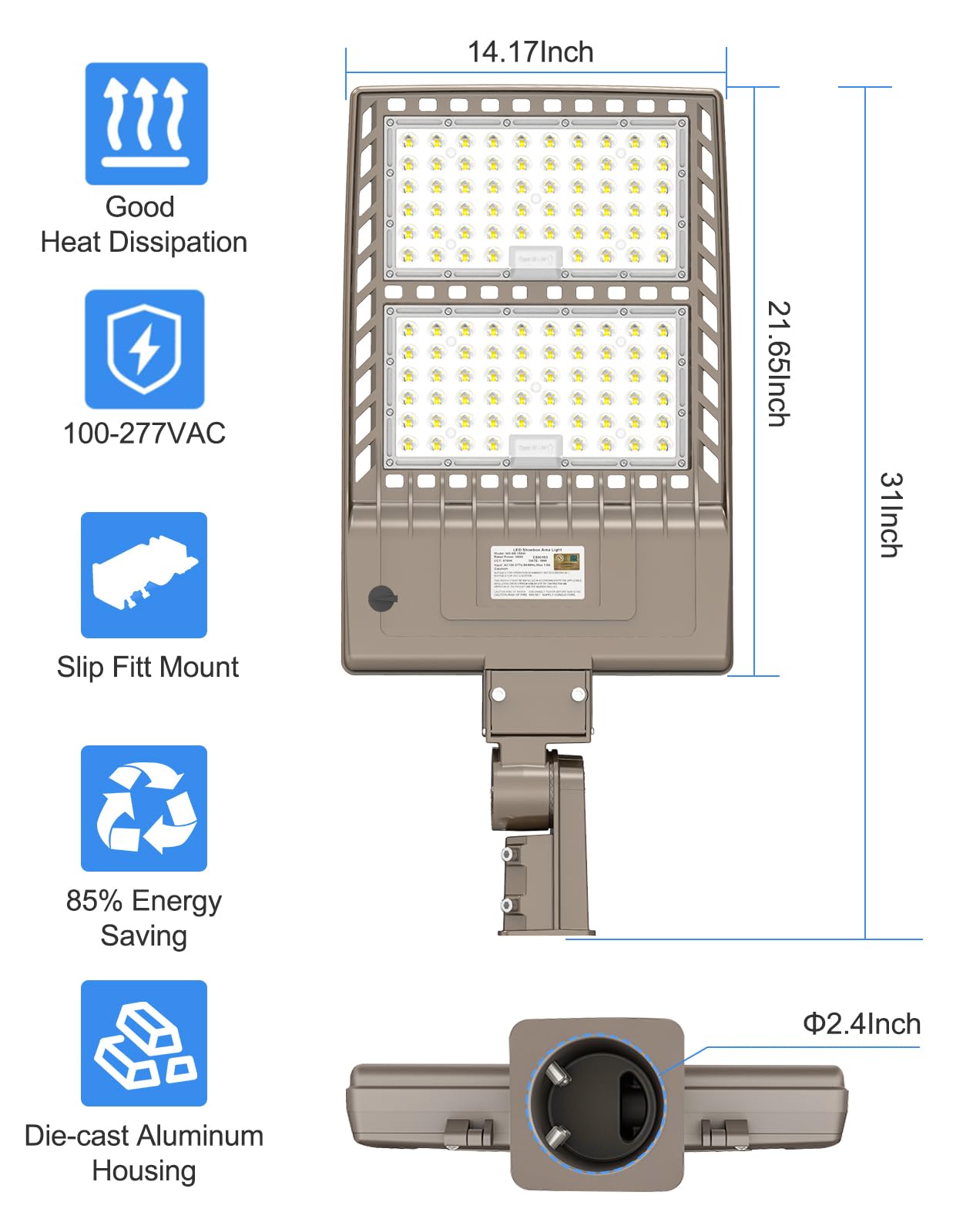 KUKUPPO LED Parking Lot Light 450W Dusk to Dawn 67,500LM DLC ETL Listed Aluminum IP65 Waterproof 5000K Model NG-SB-450WD-508
