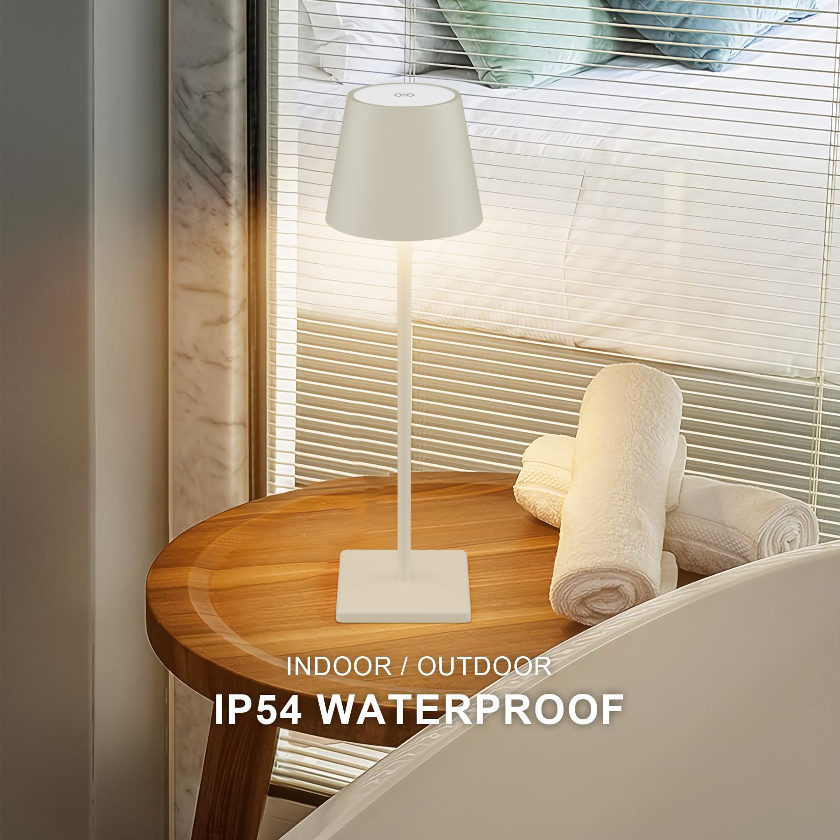 Aoceley 2-Pack LED Cordless Table Lamp, 3W Rechargeable, Stepless Dimming, IP54 Waterproof, Off White, Model HT-010