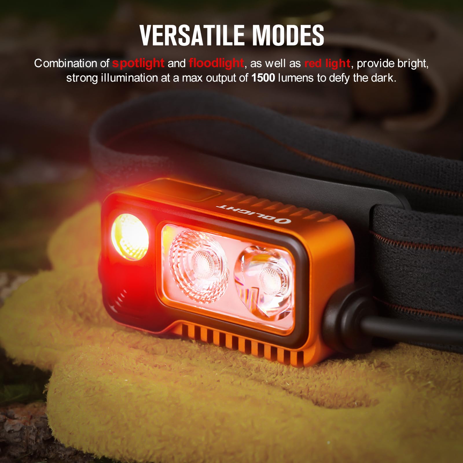Olight Array 2 Pro 1500 Lumens Headlamp With Red Light Option, Powered By Usb-C Rechargeable Led Headlight With Motion Sensor Fo