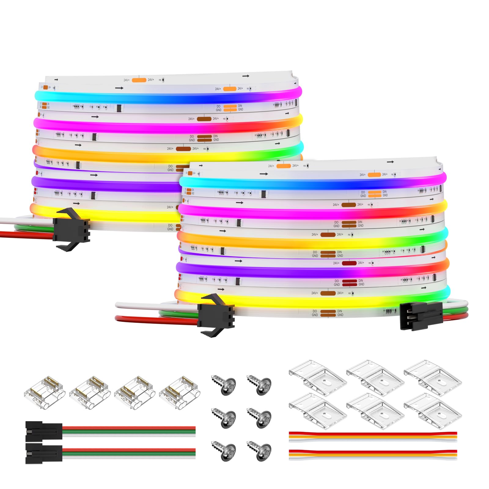 BTF-LIGHTING RGB COB LED Strip 32.8FT 630LED/m DC24V White PCB Flexible High Density