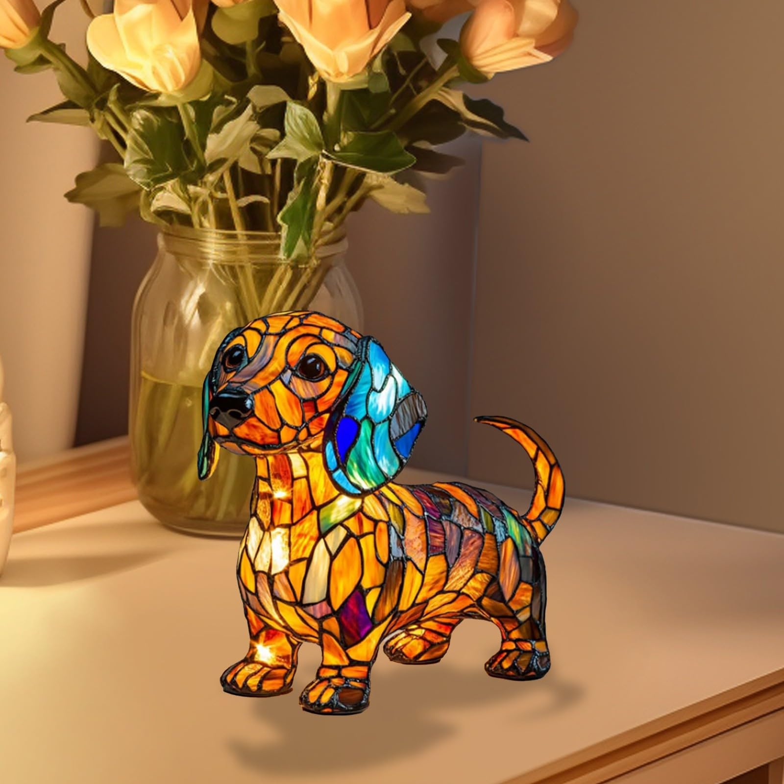 Lamps For Night Stands,Corgi Lamp And Pug Lamp,Dog Series Art Night Light,Cute Animal Themed Led Table Lantern,Stained Resin Pet