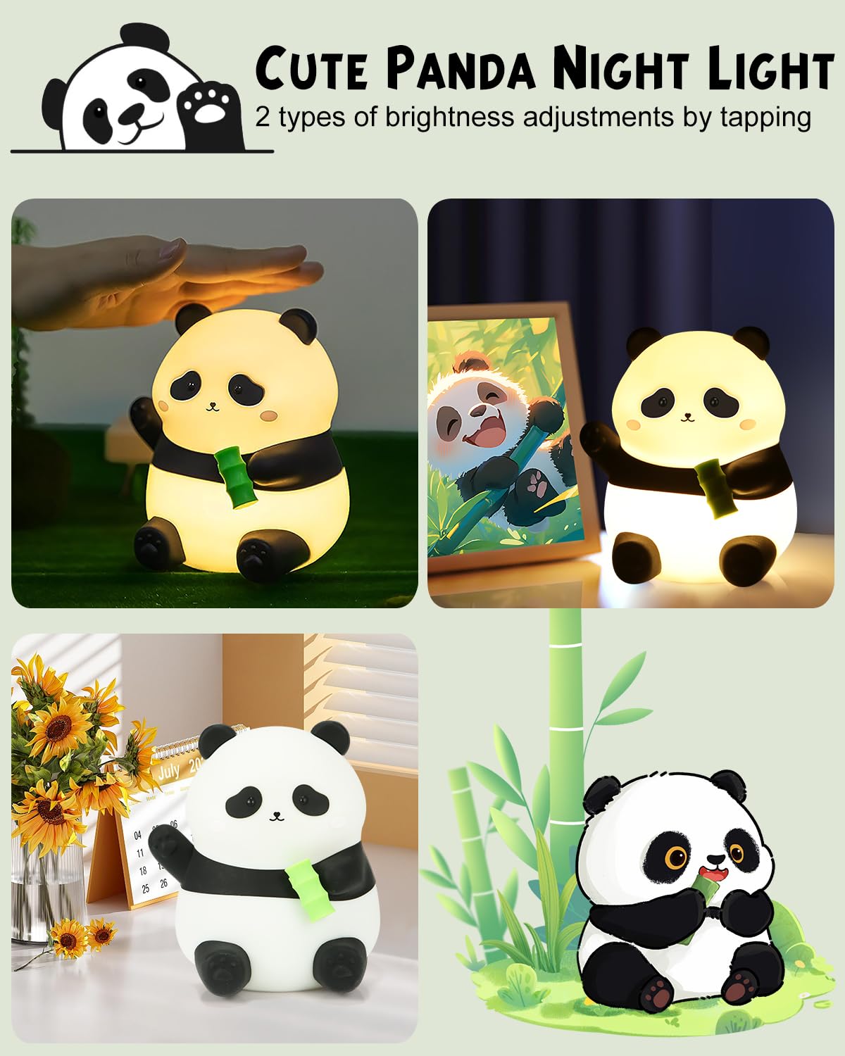 Emmanoth Cute Panda Night Light,Cute Lamp,Squish Lamp for Kids, Kawaii Room Decor Baby Night Light for Bedroom Kids Room Nursery