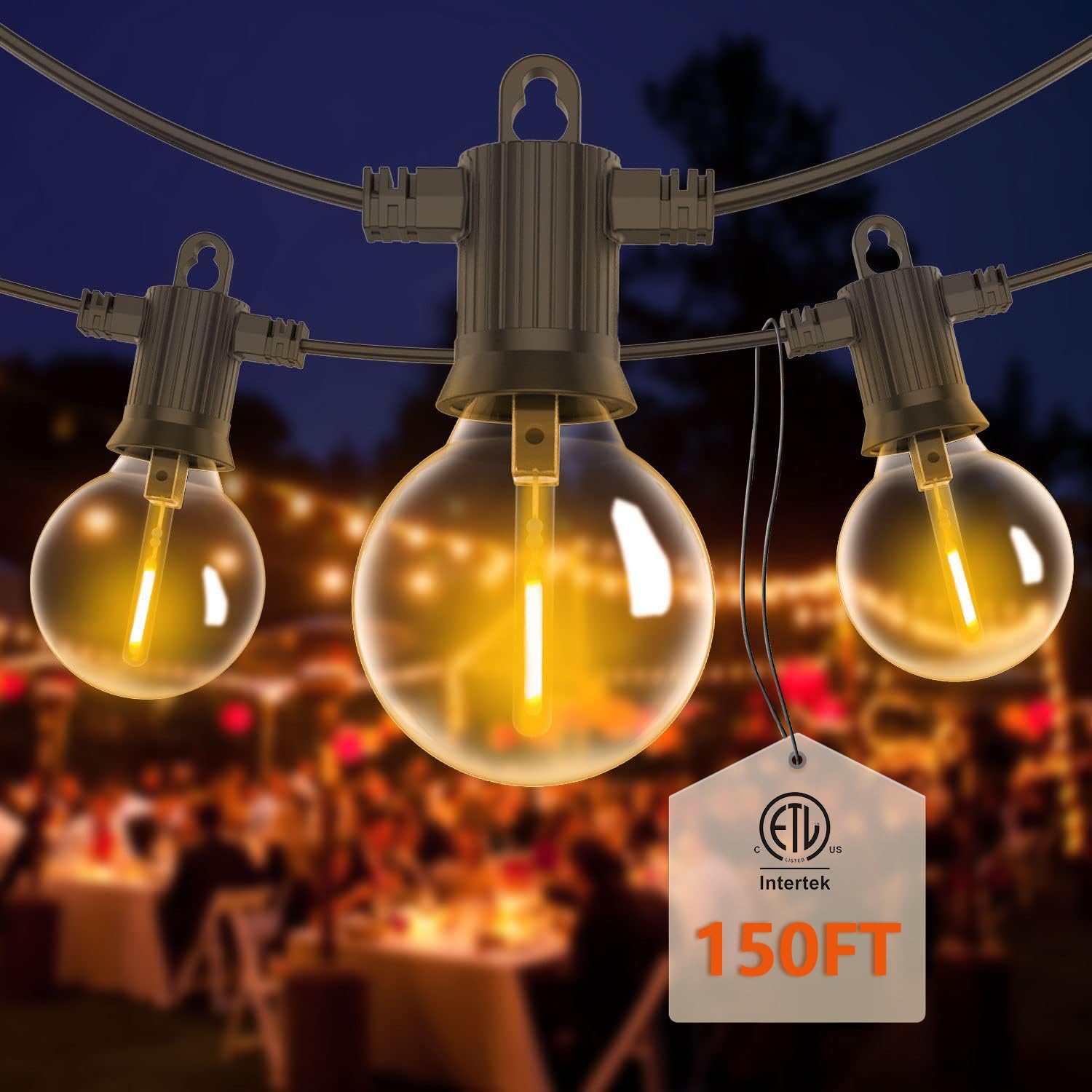 ZOTOYI Outdoor String Lights 150FT Waterproof IP65, Patio String Lights for Outside with 76 G40 Shatterproof Edison Bulbs(3 Spar