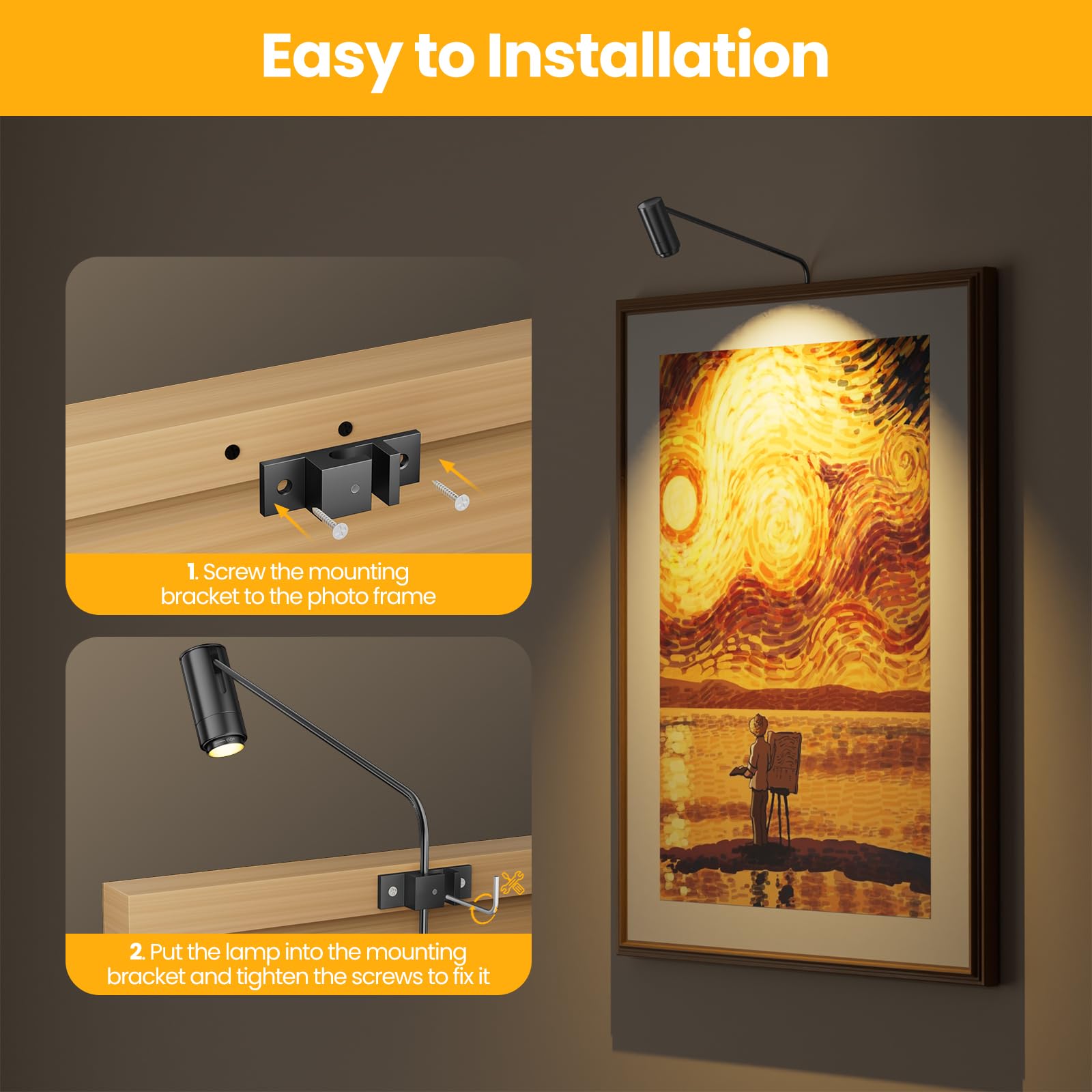 ZOOPEEN LED Picture Light Spotlight, 3000K, Remote Control, 2 Pack, Black, Model WLPL-B2, Aluminum