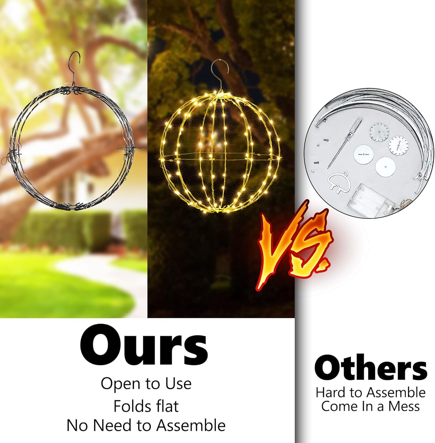 Joomer 2 Pack 12IN Christmas Ball Lights - 120 LED Waterproof Hanging Globe Lights, Warm White, Connectable with Timer, Model JT-EL/FC060V0600-C