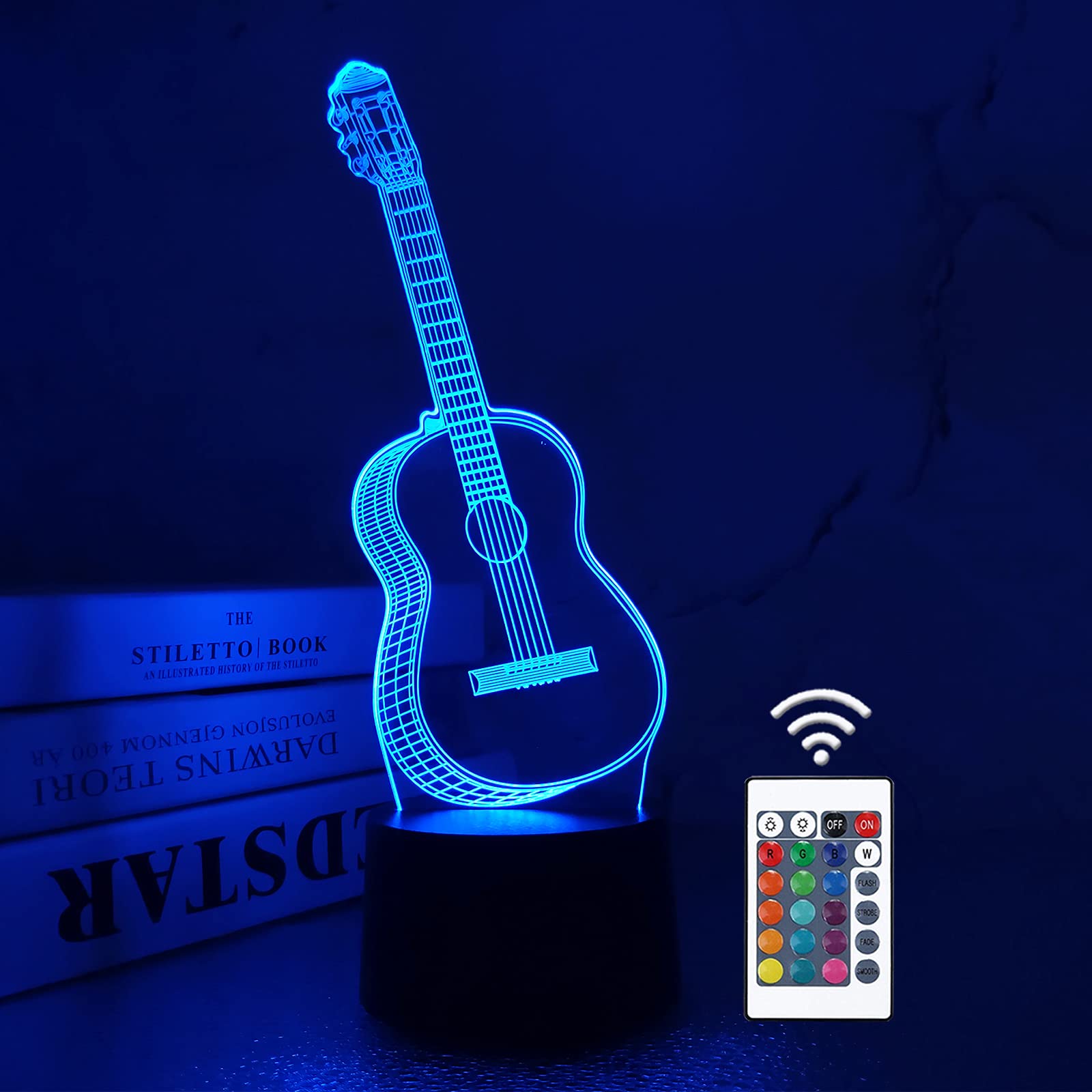 FULLOSUN 3D Night Light Guitar Gifts for Music Lover, 3D Illusion Lamp with Remote Control &16 Colors Changing Amazing Idea Choi