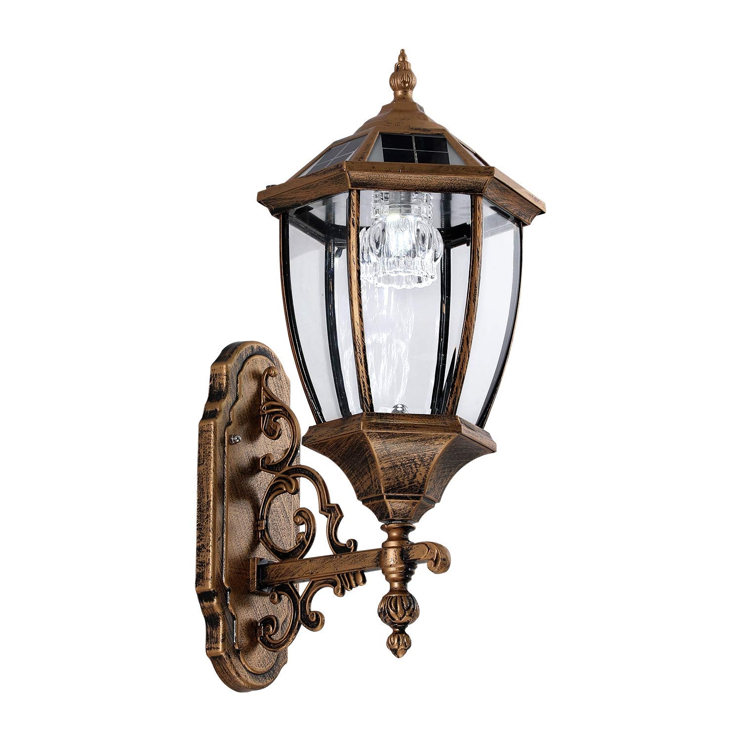 Lovefindahome Solar Wall Lamp with Light Sensor, Waterproof Outdoor Led Hexagonal Light Fixture for Garage, Front Porch, Fence, 