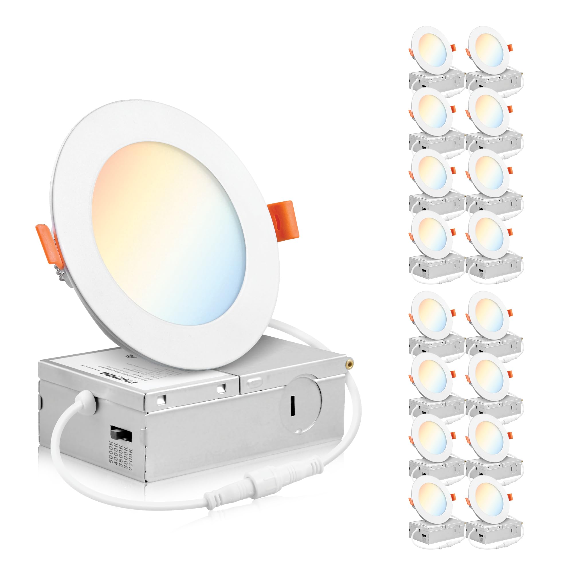 Parmida (16 Pack) 4 Inch Dimmable 5Cct Ultra-Thin Led Recessed Ceiling Light With Junction Box, 5 Color Selectable 2700K/3000K/3500K/4000K/5000K, 9W, Canless Wafer Slim Panel Downlight, Ic Rated, Etl
