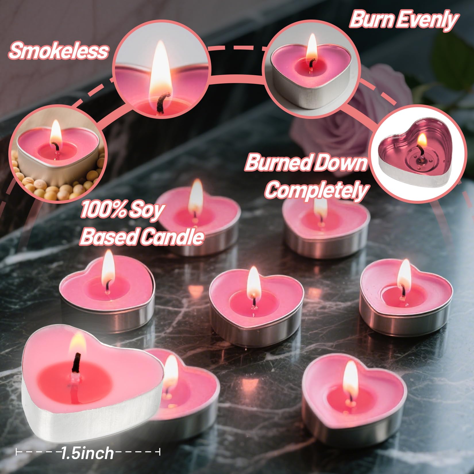 Maqihan Pink Tea Lights Candles- Pink Heart Shaped Tealight Candles - Soy Candle For Valentine  Dating  Weddings  Anniversaries  Candle Gift