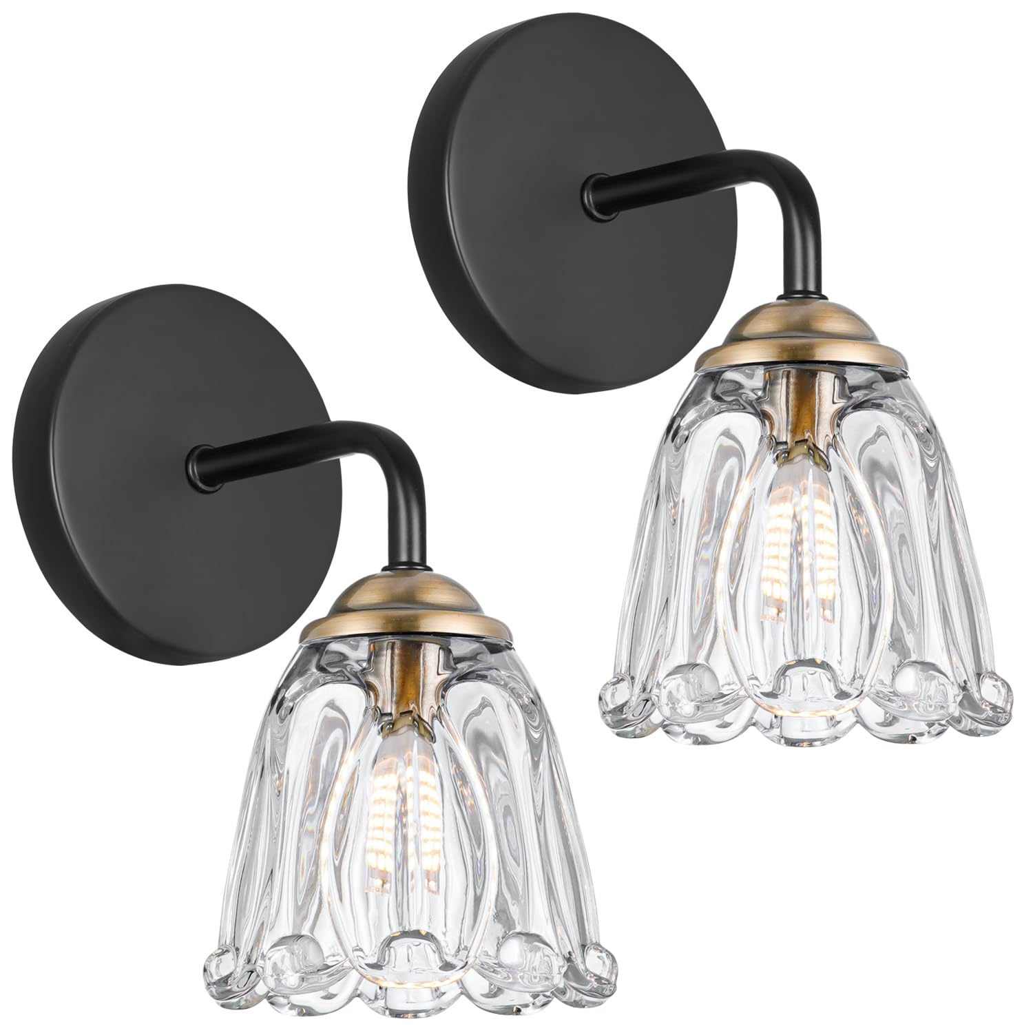 Vintage Wall Sconce Set Of Two, Black And Gold Sconces Wall Lighting With Clear Glass, Hardwired Sconces Wall Decor Set Of 2, Brass Bathroom Light, G9 Bulbs Wall Light For Mirror, Living Room, Bedroom