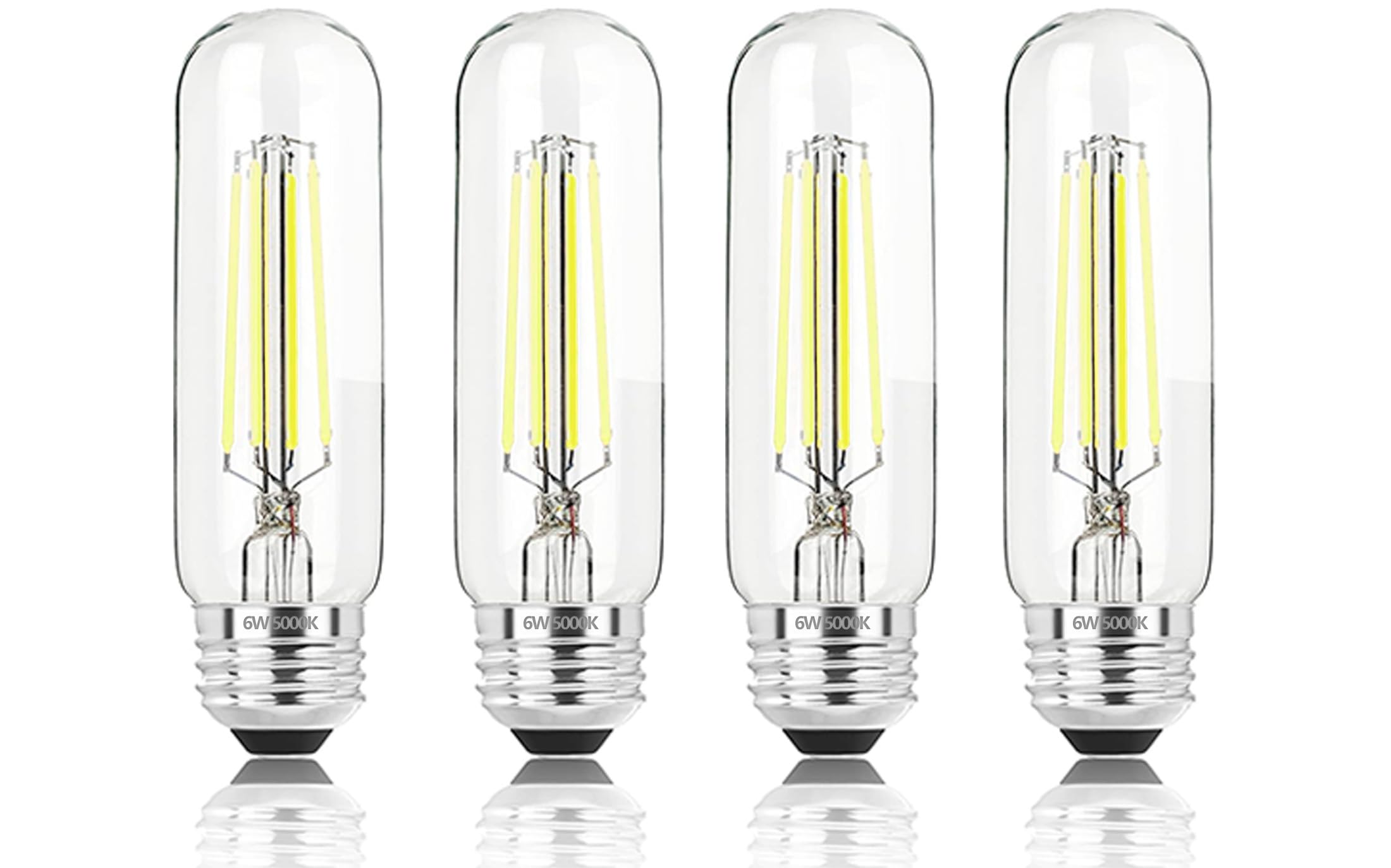 Novelux 5 Inch Edison Bulb  5000K Daylight White E26 Led Bulb 6W Dimmable  800Lm T10 T9 Bulb Clear Glass Tubular Light Bulbs  Ac 120V Equal 80 Watt Bulbs For Chandelier Pendant Wall Light - 4Pack
