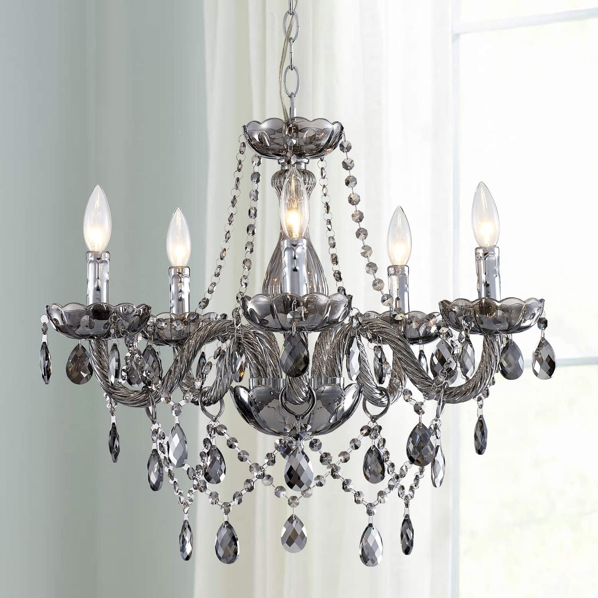 SM Saint Mossi 5-Light Contemporary K9 Crystal Chandelier, Smoky Gray ...