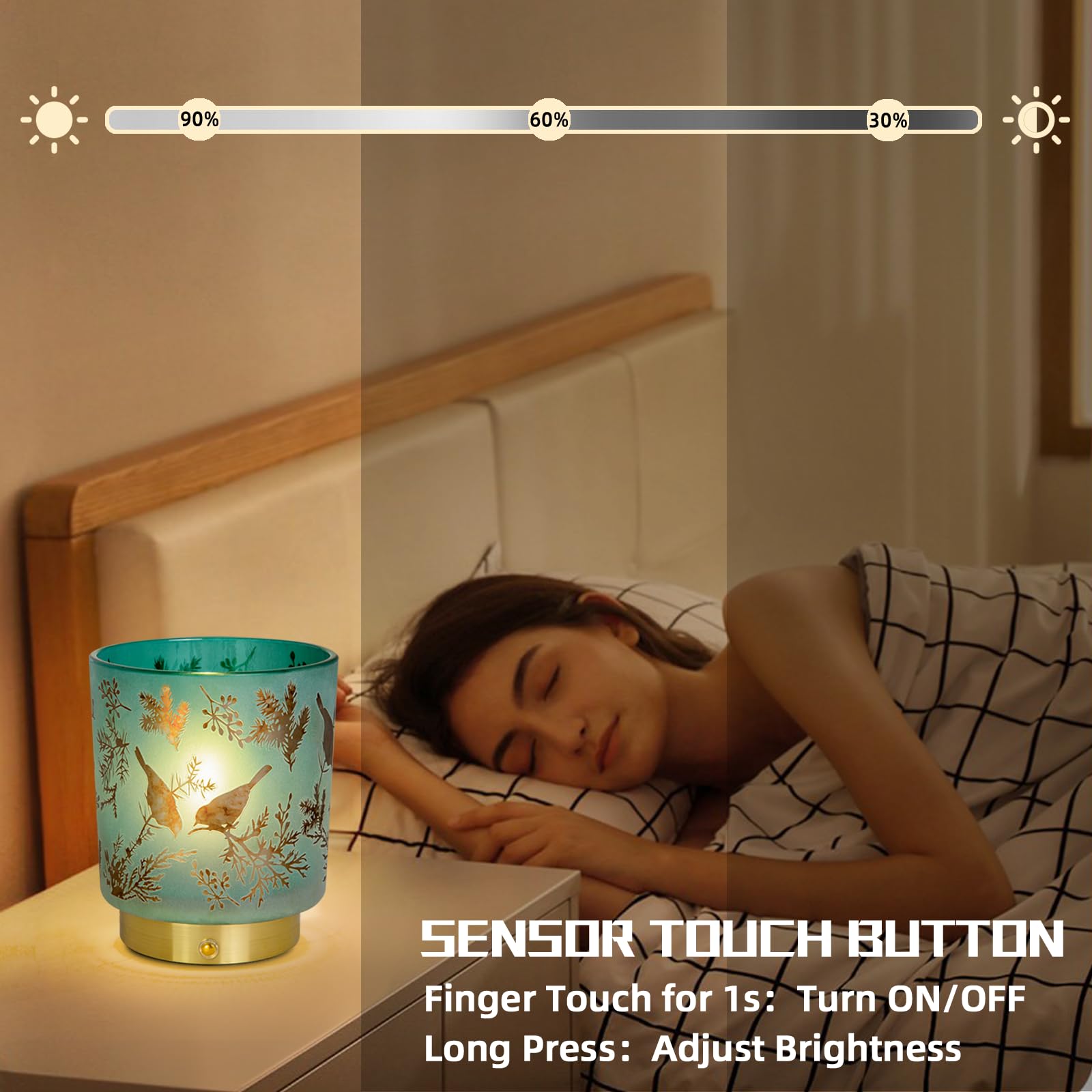 Mj Premier Cordless Rechargeable Glass Table Lamp - Touch Control Dimmable Portable Accent Light