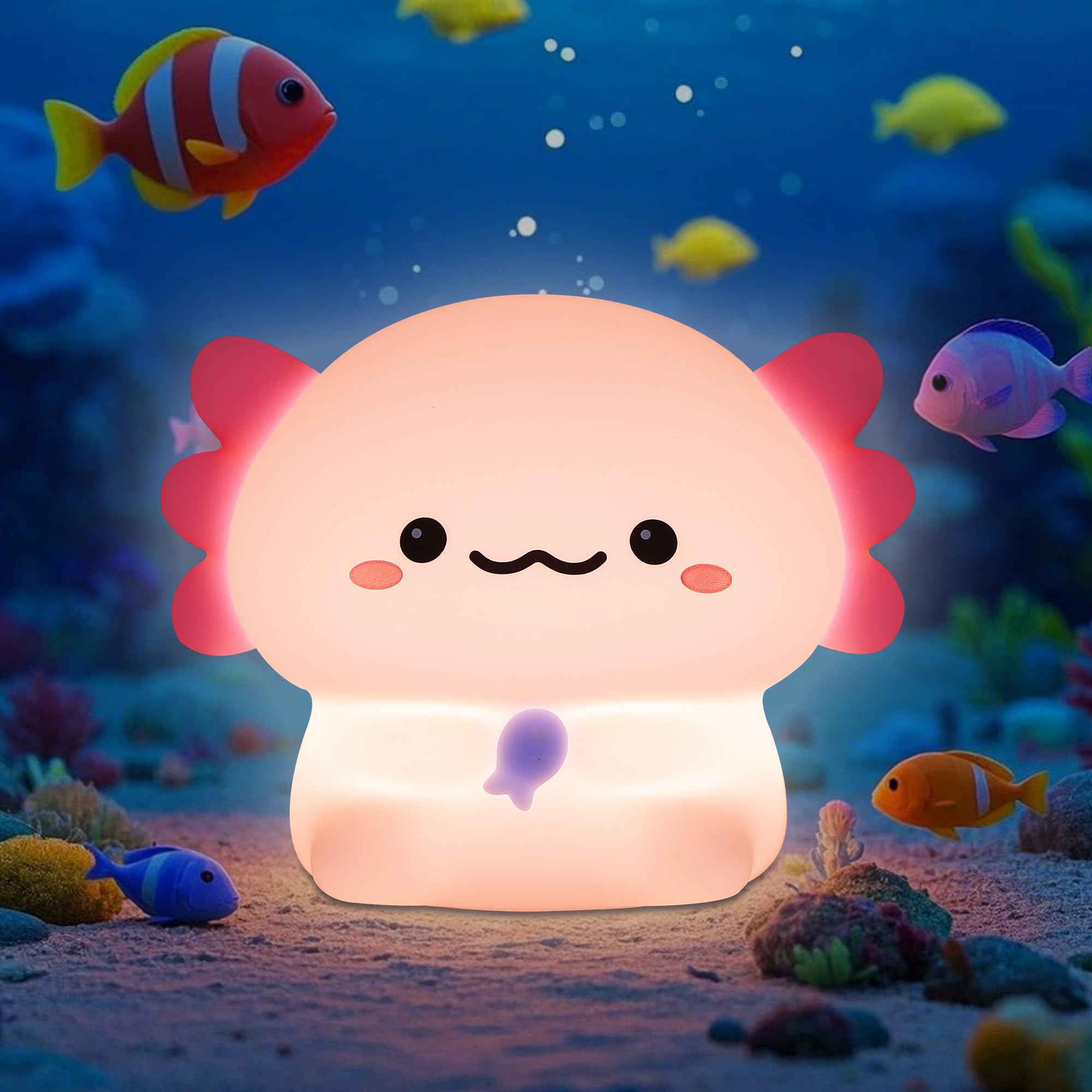YuanDian Axolotl Night Light, Gift for Children and Babies, Decorate Kids Bedroom with Cute Silicone Axolotl Nightlights, Chris
