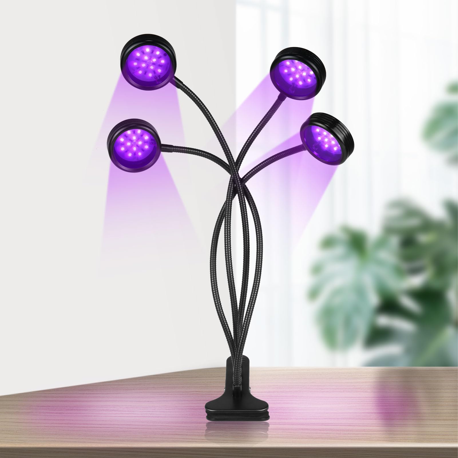 YGS-Tech LED Black Light, 20W UV Lamp with USB, Four Head Dimmable Gooseneck UV Light, Wavelength 389-405nm Black Lights for Res