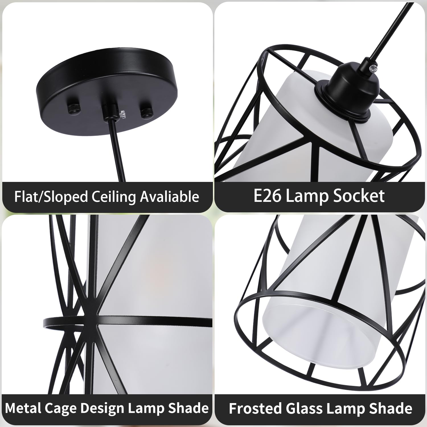 Zlierop Pendant Lights With Frosted Glass, Matte Black Pendant Lighting Kitchen Island, Cylindrical Pendant Light Fixtures, Modern Kitchen Island Lighting, Pendant Light For Foyer, Entryway-Large