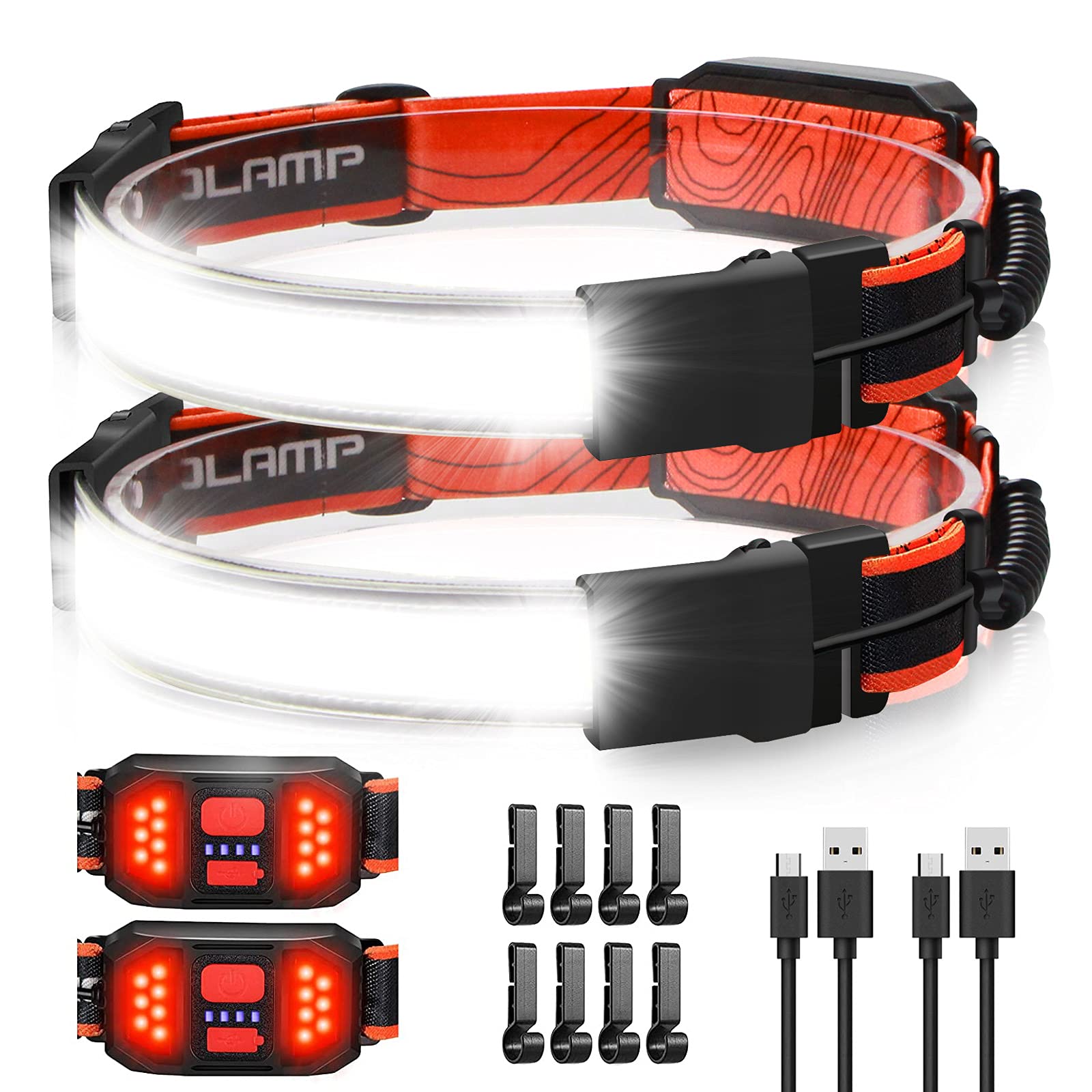 Spriak Led Headlamp Flashlight, 1000Lumens 230 Broadbeam Headlight, Usb Rechargeable Head Lamp With Red Taillight, Lightweight W