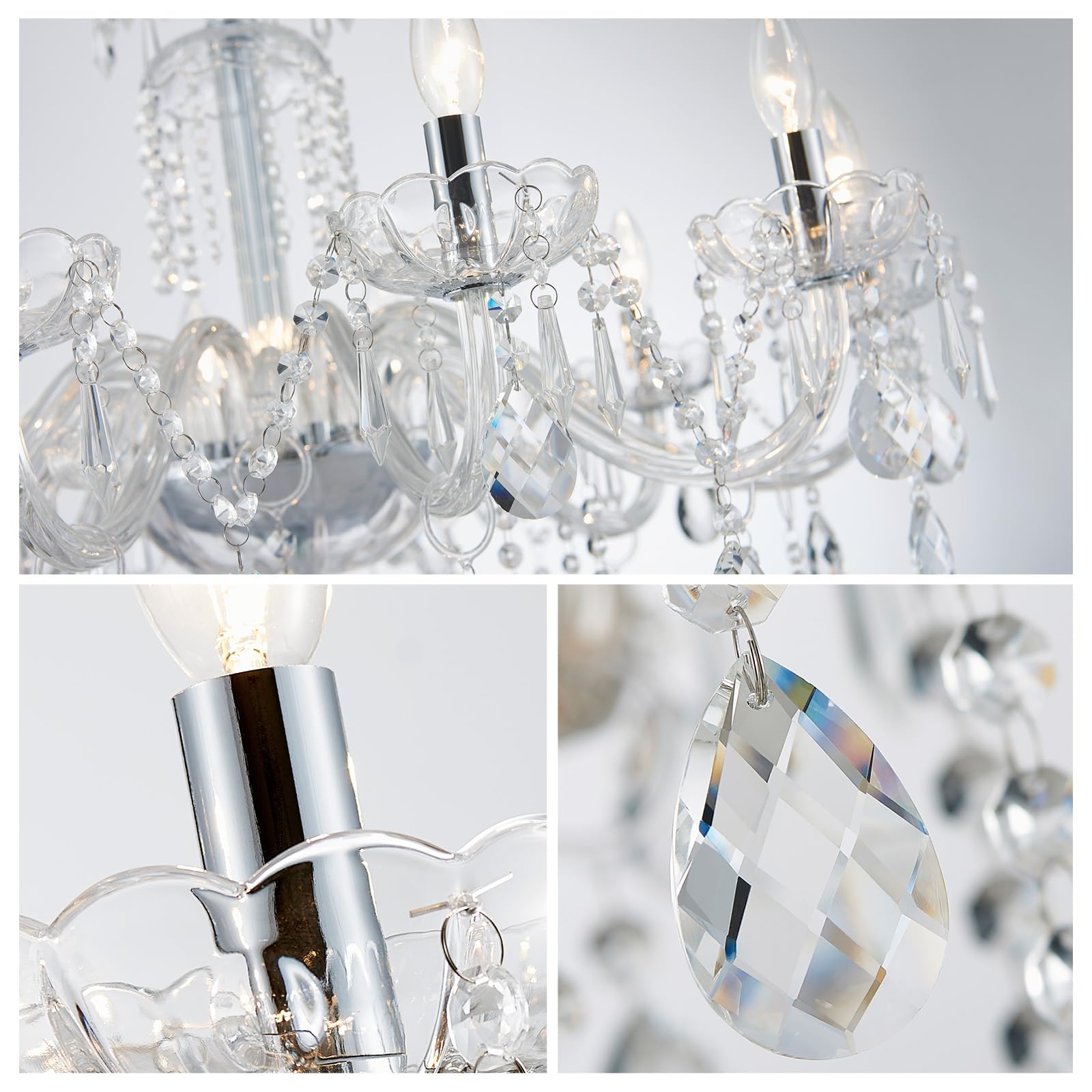 Wuzups 10-Light Crystal Candle Chandelier Pendant Ceiling Light Modern Lighting Fixture For Bedroom Hallway Bar Kitchen Bathroom  H 26.7 W 33.9  E12 Base  Chrome